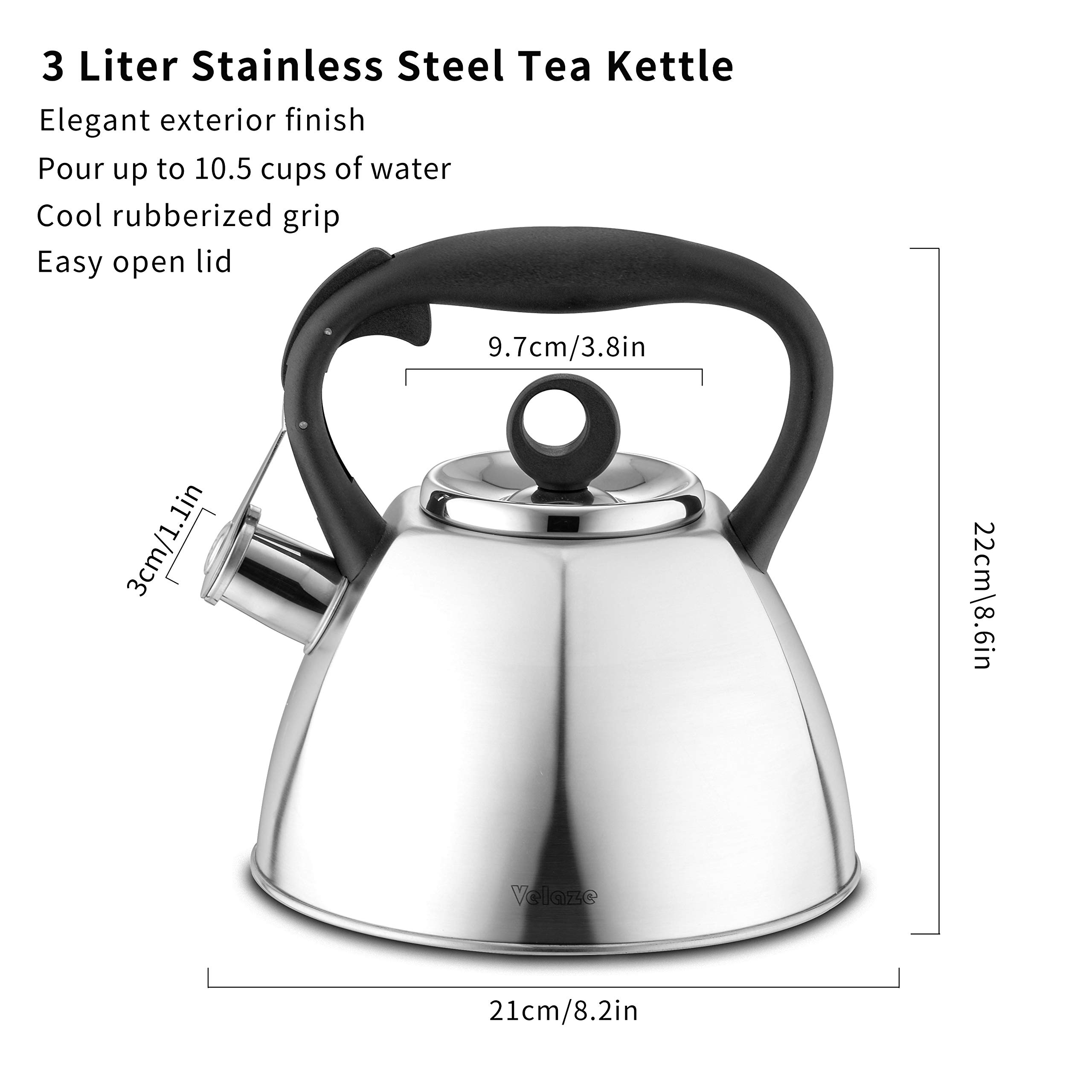 Velaze Tea Kettle Stovetop Whistling, 2.5 Litre Stainless Steel Teapot Stovetop, Modern Design