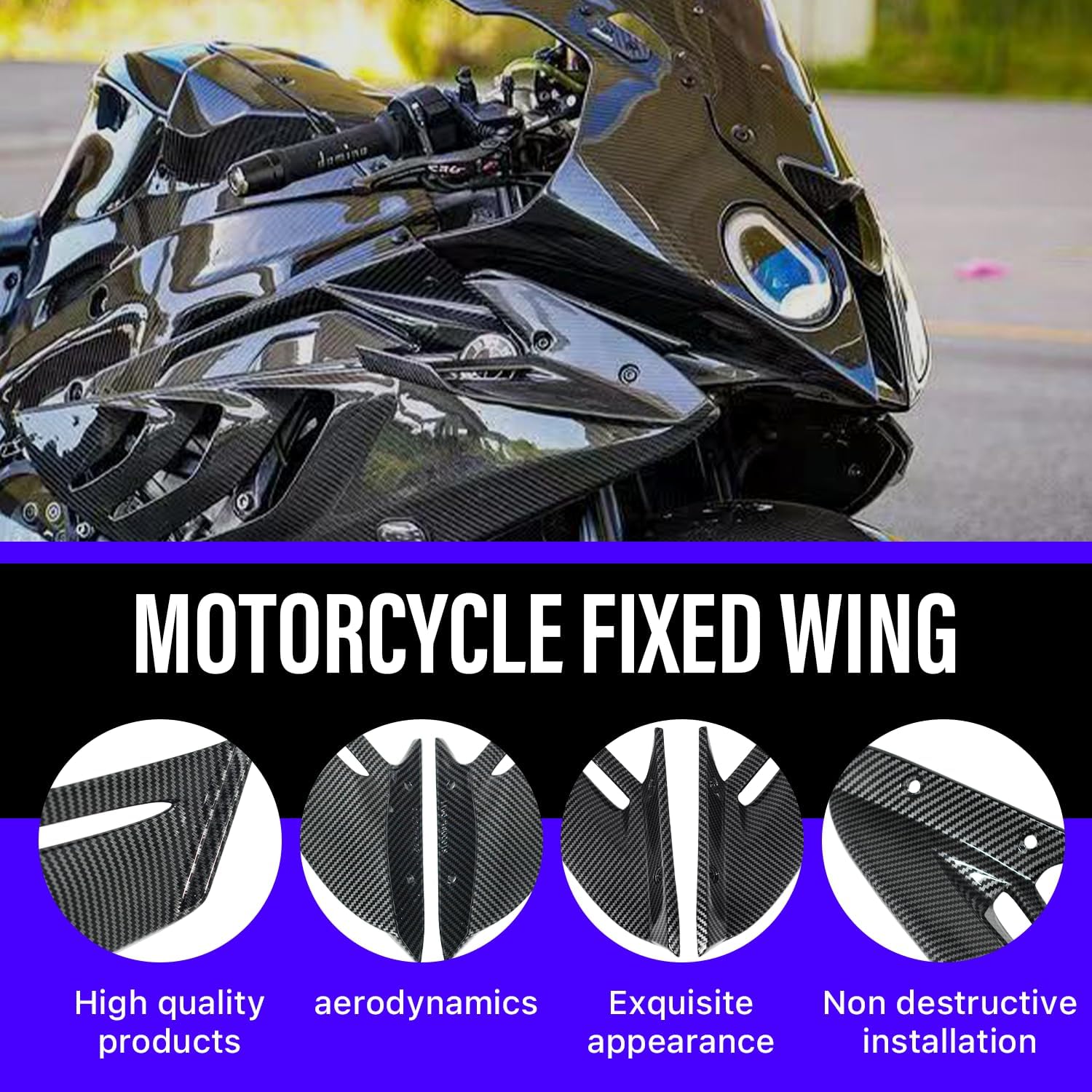 Black Fairings for BMW S1000RR - Air deflectors for Road Glide with BMW Wing, Spoiler Wings Motorcycle Accessories for BMW S1000RR 2009-2014 (Carbon Paint)