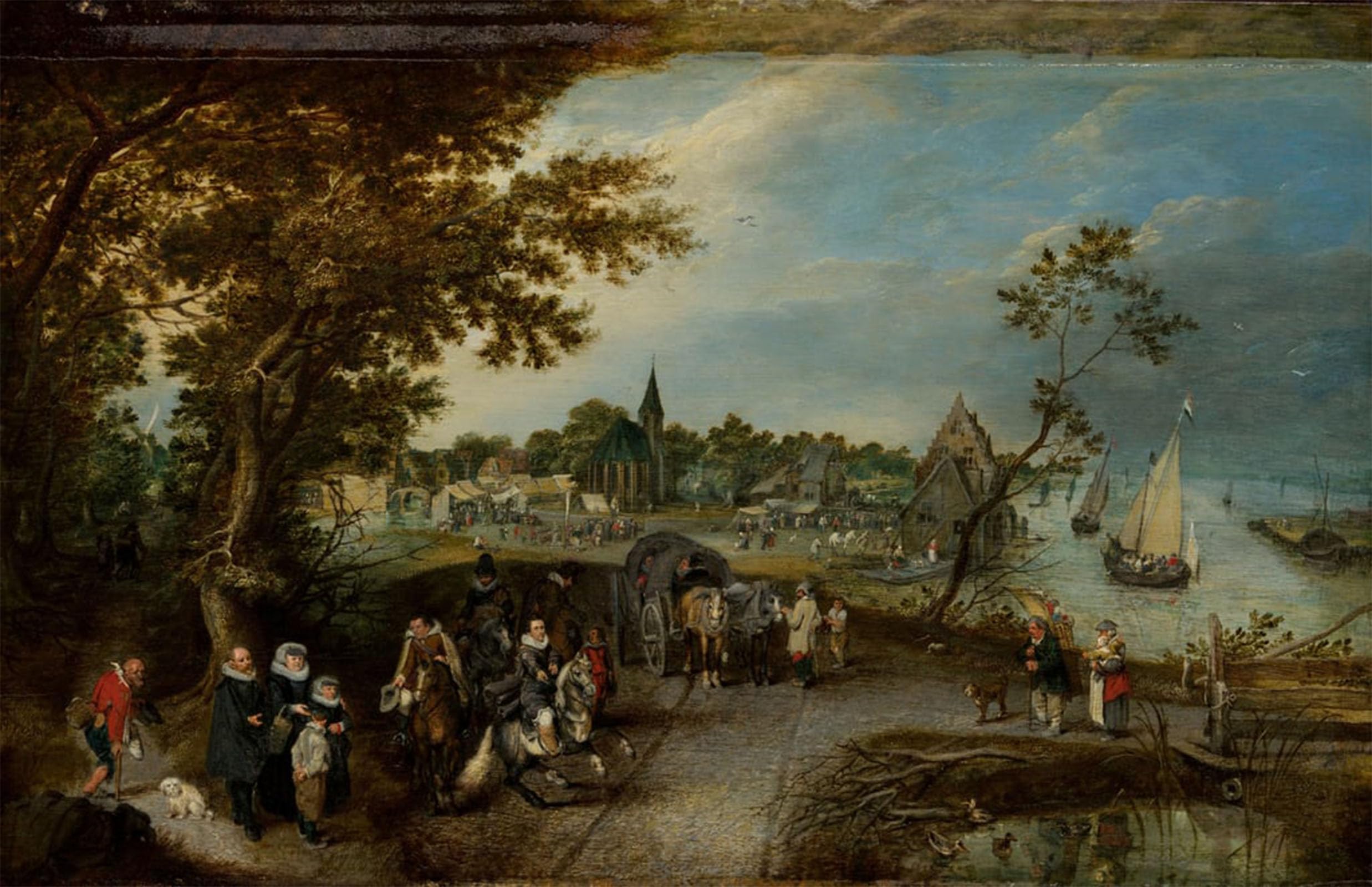 ARTXLXXBN Famous Print Painting Colorful Art Print Landscape with Figures and a Village Fair by Adriaen Pietersz Van De Venne Canvas Art Decorations for Home Decor 60x90cm