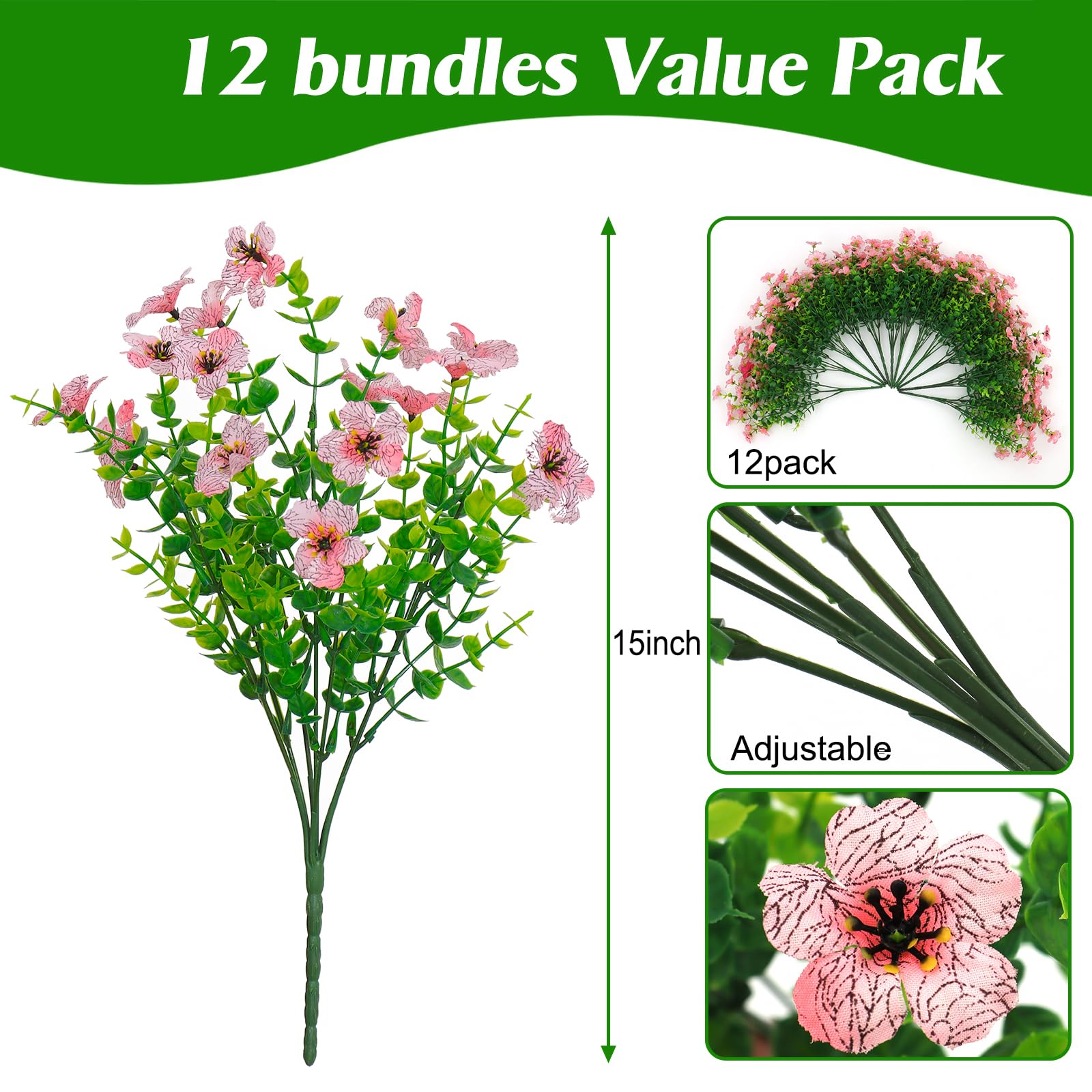 Künstliche Gänseblümchen 12 Bündel - UV-beständig Für Drinnen & Draußen, 36 Cm Lang