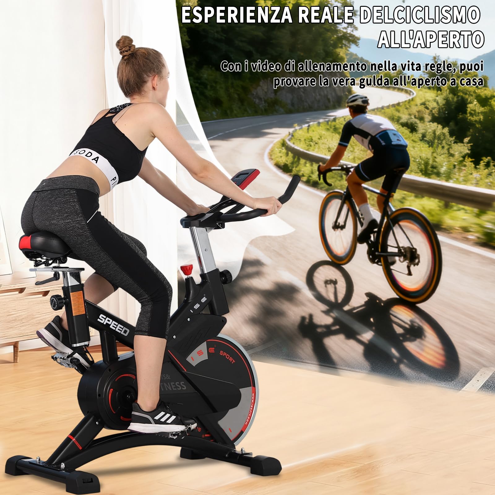 ISE Cyclette da Casa con Resistenza Regolabile, Cyclette per Casa Professionale con Schermo LCD Supporto per Smartphone Exercise Bike per Palestra a Casa