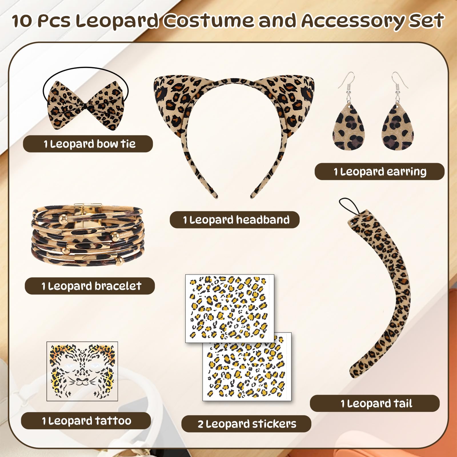 5 Pcs Tiger Costume for Kids Animals Costume for 3-10y Girls, Tiger Stripe Tutu Skirt, Ears, Nose, Tail - Image 3