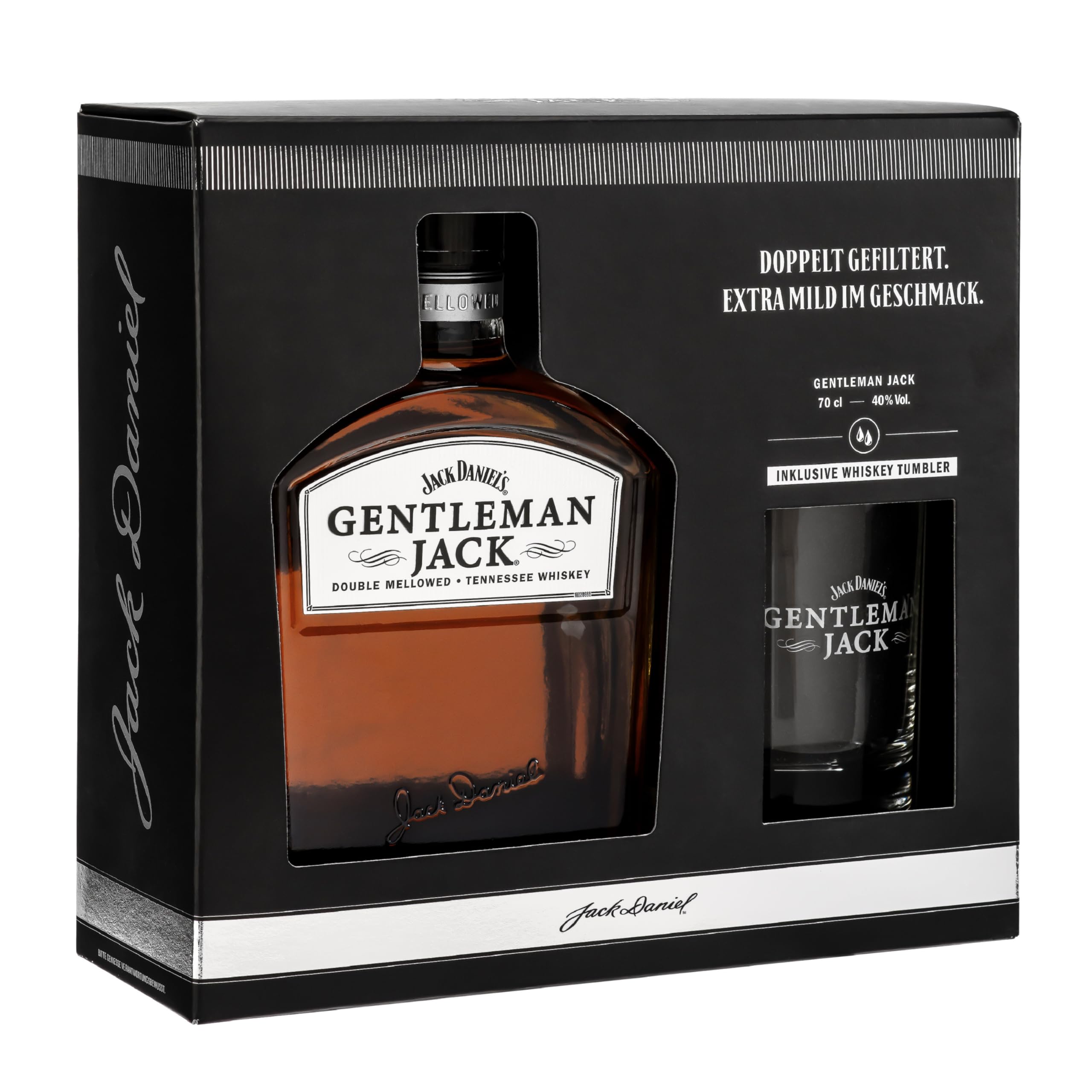 Jack Daniel's Gentleman Jack Tennessee Whiskey -‎ Ein Mix aus Karamell, Minze und dunklen, reifen Äpfeln - limitiertes Geschenkset mit Whiskey Tumbler - 0.7L 40 Prozent