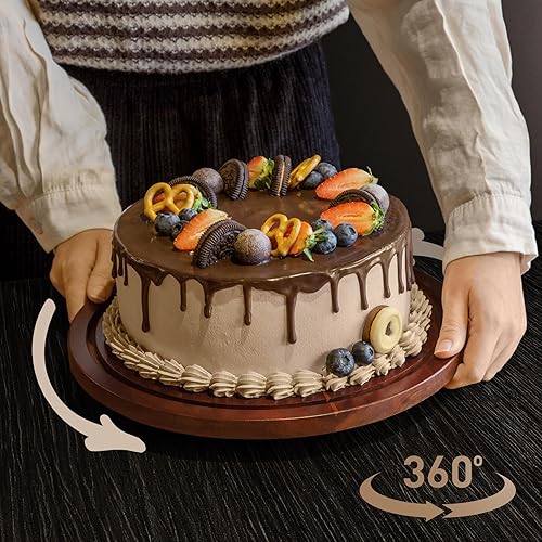 Miniatura 3 de Soporte para tartas con cúpula plato giratorio de madera de acacia y tapa acrílica bandeja para servidores de pasteles tocadiscos para decoración de