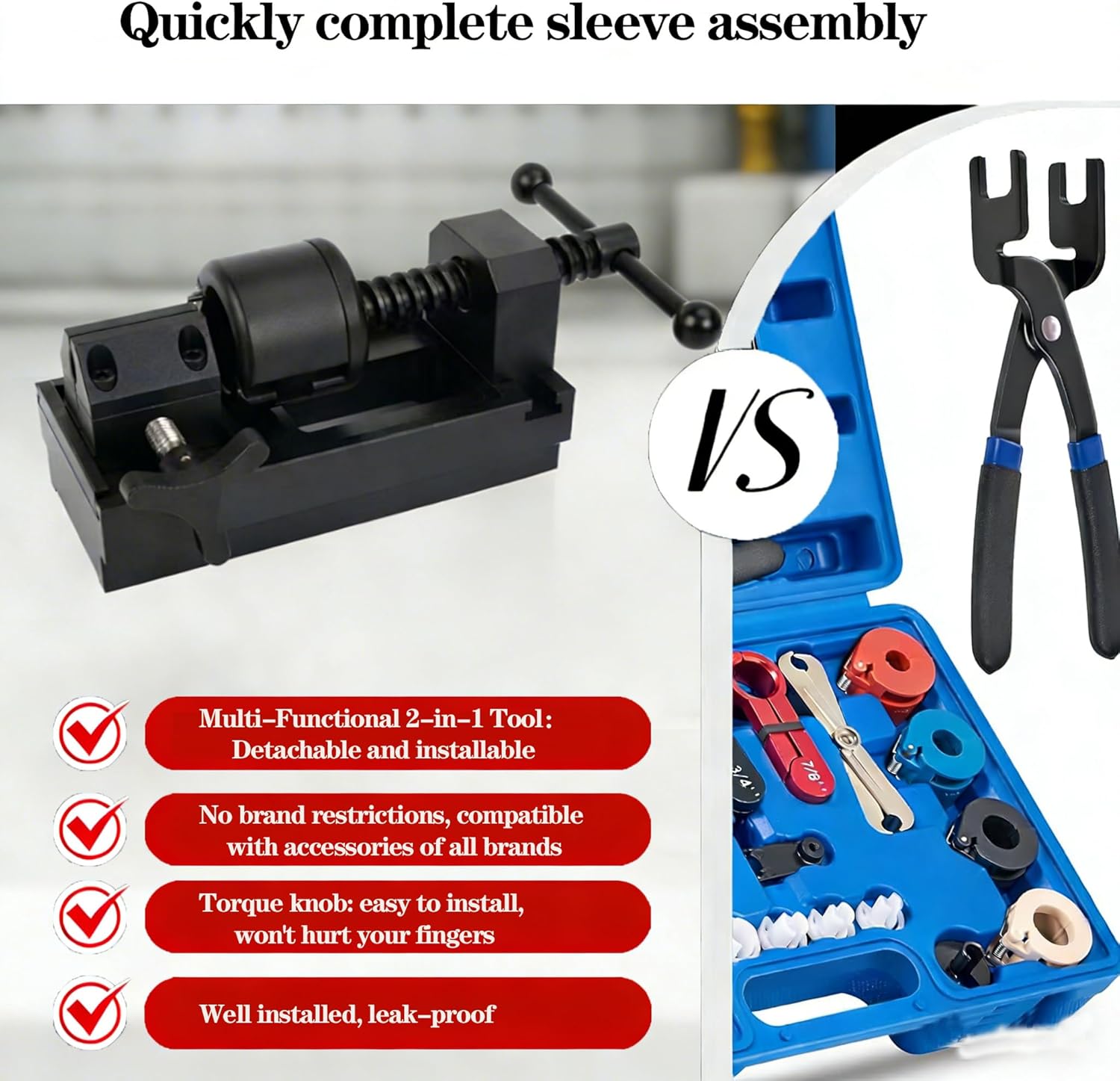 AN4-AN12 Fuel Line Connector Installation Tool Kit, Aluminum Alloy Hand Clamp Universal an Hose Fitting Installer, Fuel Line Disconnect Tool Set Fuel Line Removal Tool with 5 Size Adapters