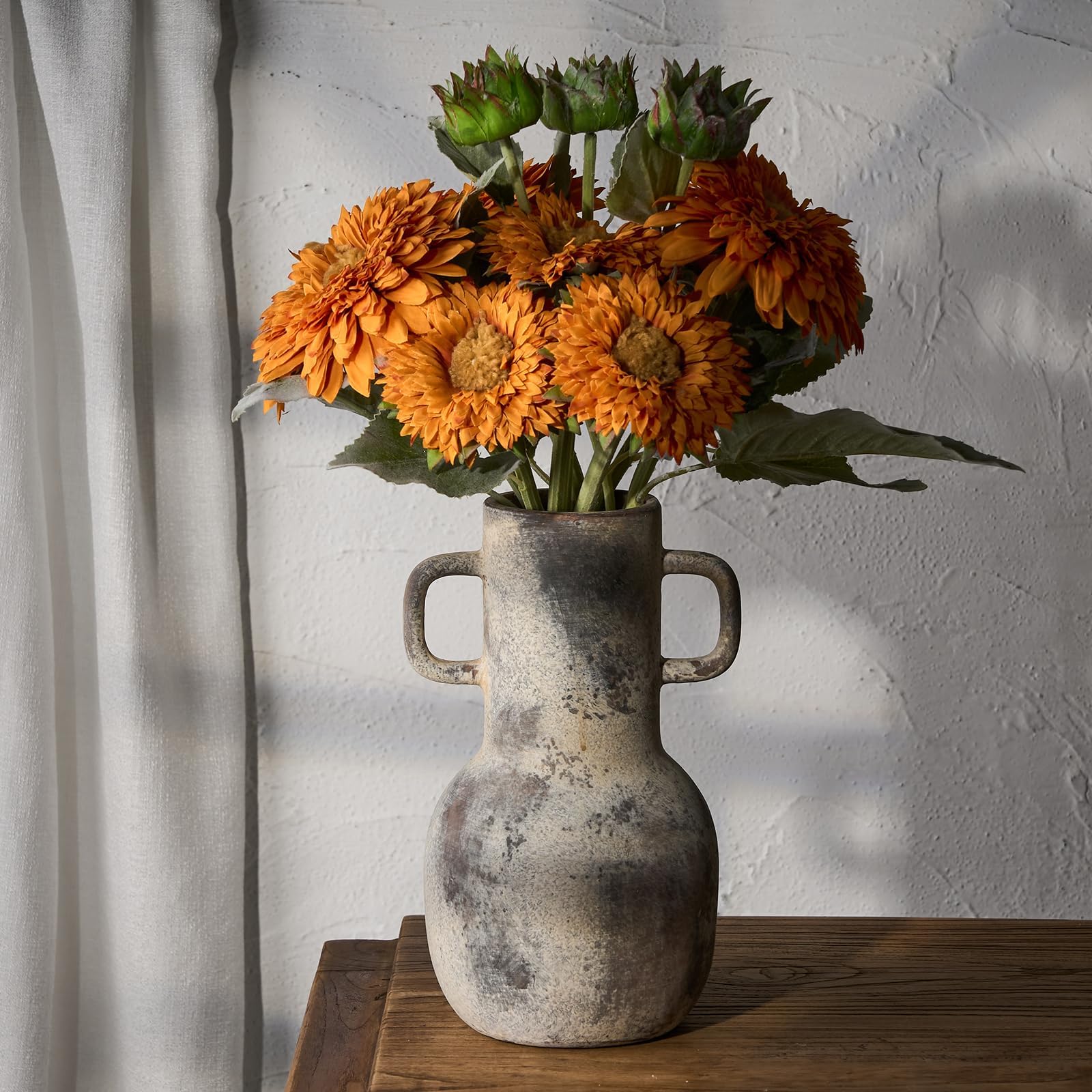 Ceramic Rustic Farmhouse Flower Vase Whitewashed Terra Cotta Decorative Pottery