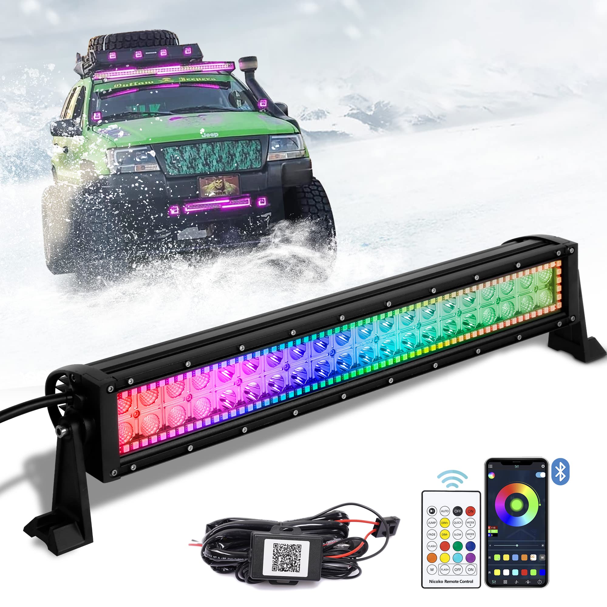 Photo 1 of Nicoko 120w 20/22Inch Straight LED Light Bars Offroad Driving APP& Remote *CHECK CLERK COMMENTS*