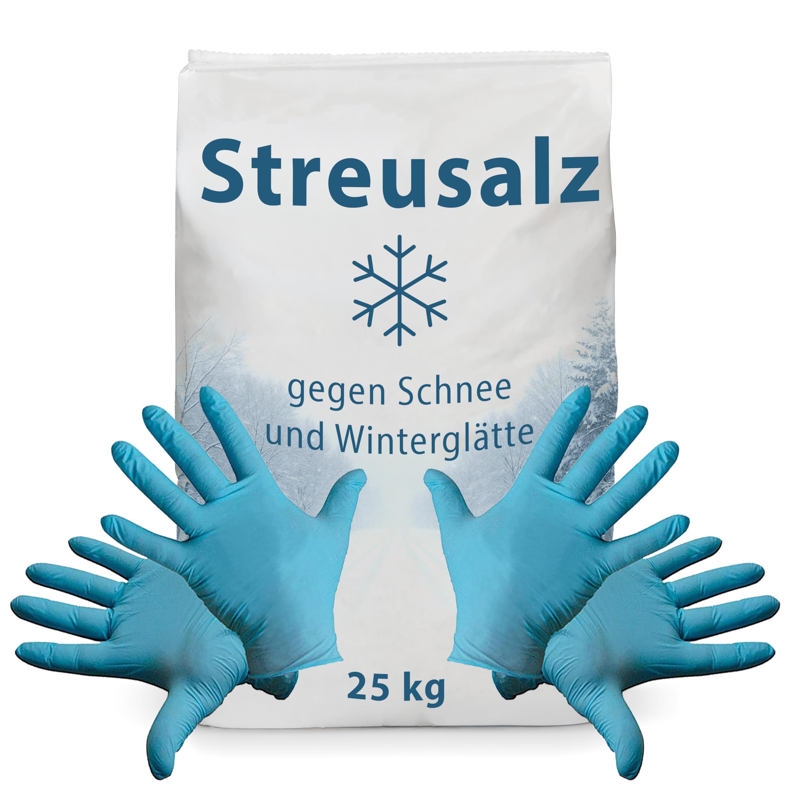 Oppenhäuser Streusalz/Auftausalz grobkörnig 25 kg + 2 Paar Einweg Nitril-Handschuhe