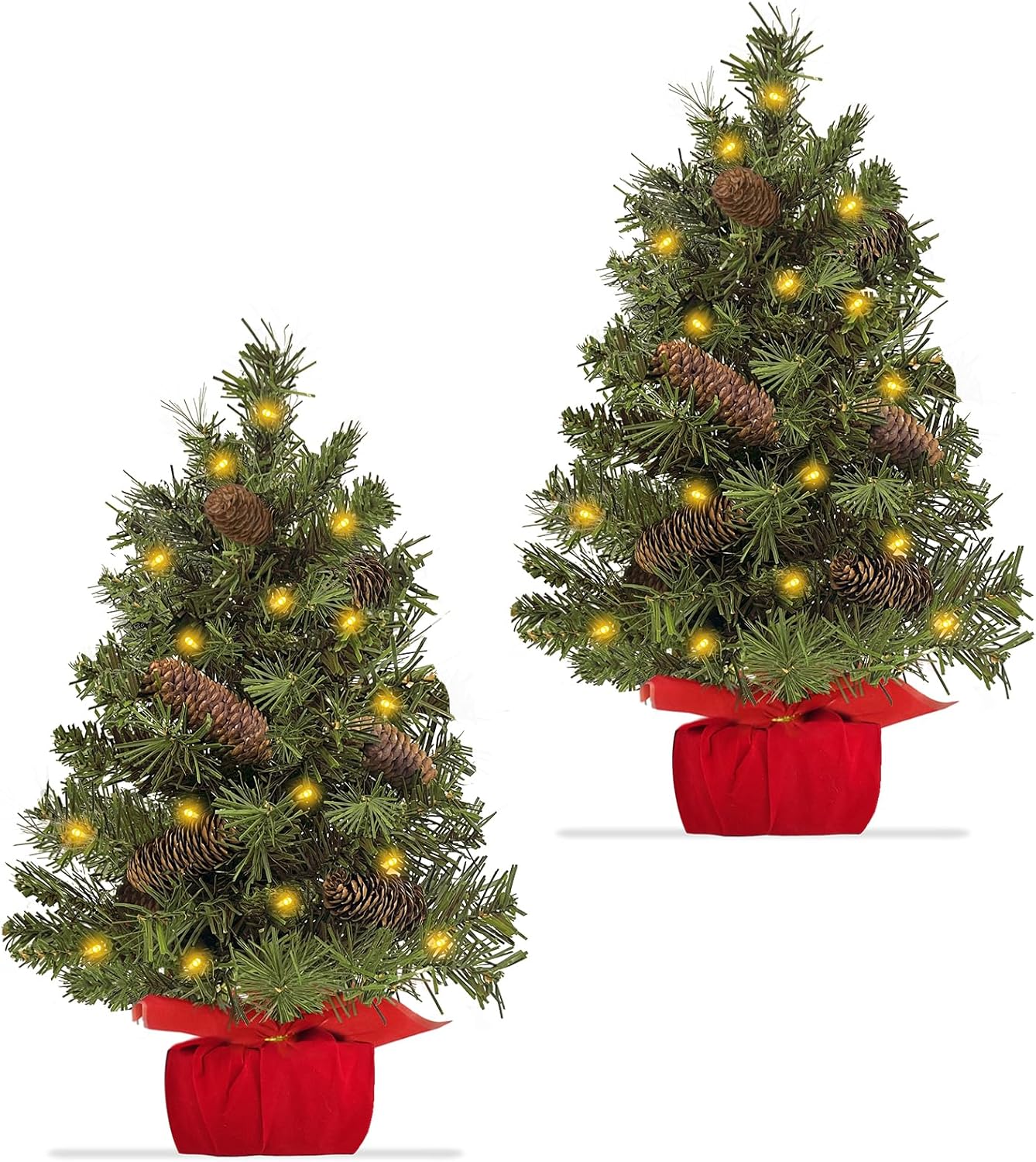 2 Pack Tabletop Christmas Tree with Lights Timer, Mini Small Christmas Tree Battery Operated 40 LED Artificial Cedar Xmas Tree Pinecones Lifelike Classics Branches Wooden Base Table Home Indoor Decor 2 Pack Tabletop Christmas Tree with Lights Timer, Mini Small Christmas Tree Battery Operated 40 LED Artificial Cedar Xmas Tree Pinecones Lifelike Classics Branches Wooden Base Table Home Indoor Decor