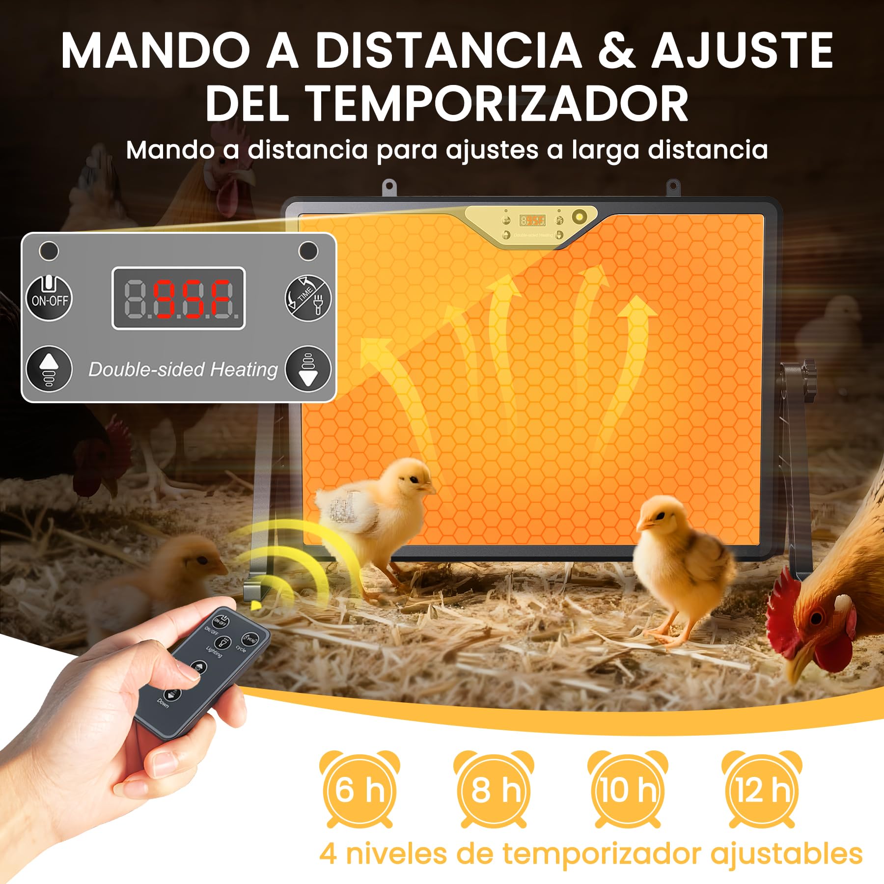 INNOLAND Criadora de Pollitos,180W Calentador para Gallineros,Calefacción de Doble Cara, 30°C-75°C Ciclo Programado Iluminación,Placa Calefactora para Pollitos con Contro Remoto y Luz Nocturna