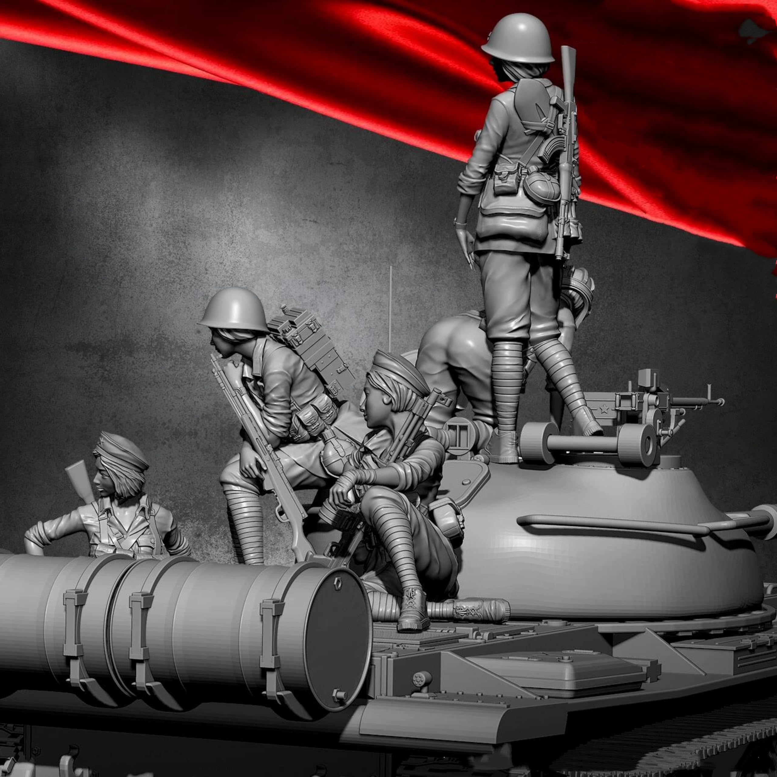 1/35 Kit de Modelo de soldada soviética WWII en Resina, sin Pintar y sin Montar (5 Figuras, sin Tanque) //l2b0J7