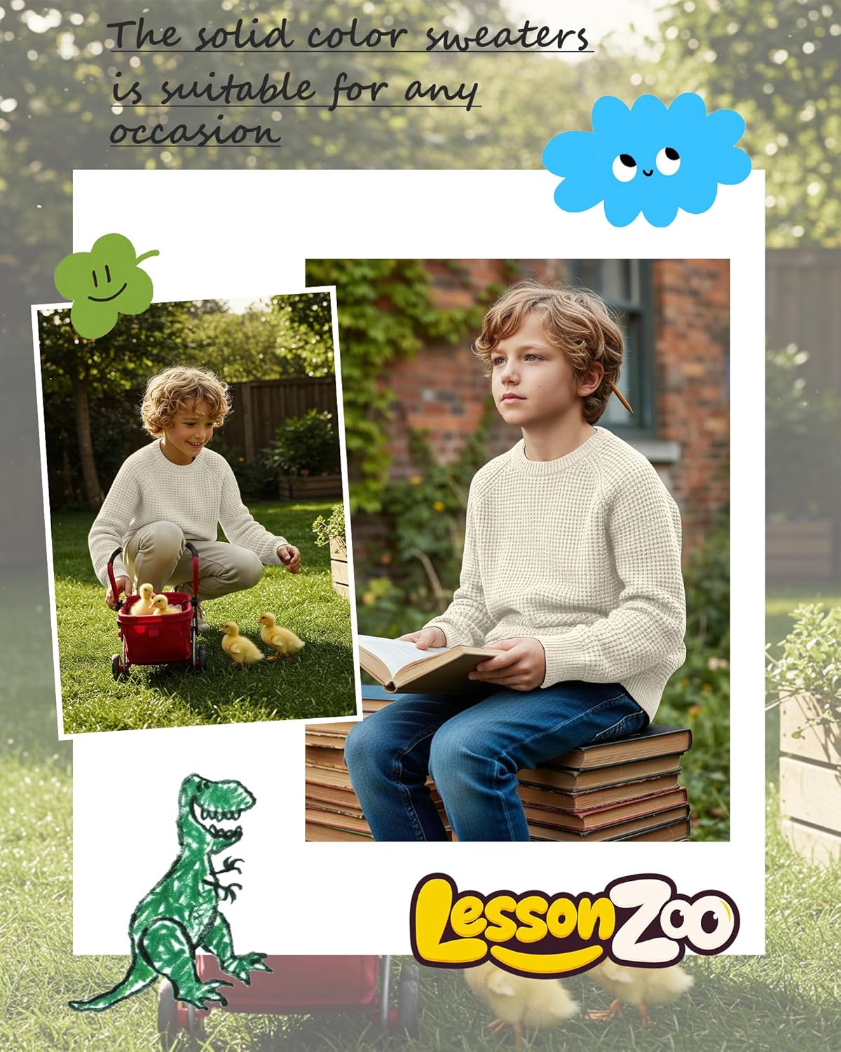 Boys' Waffle Sweater Thermal Thick Chunky Knit Tops 5-13 Years Crewneck Long Sleeve Shirts Casual Kids Pullover - Image 5