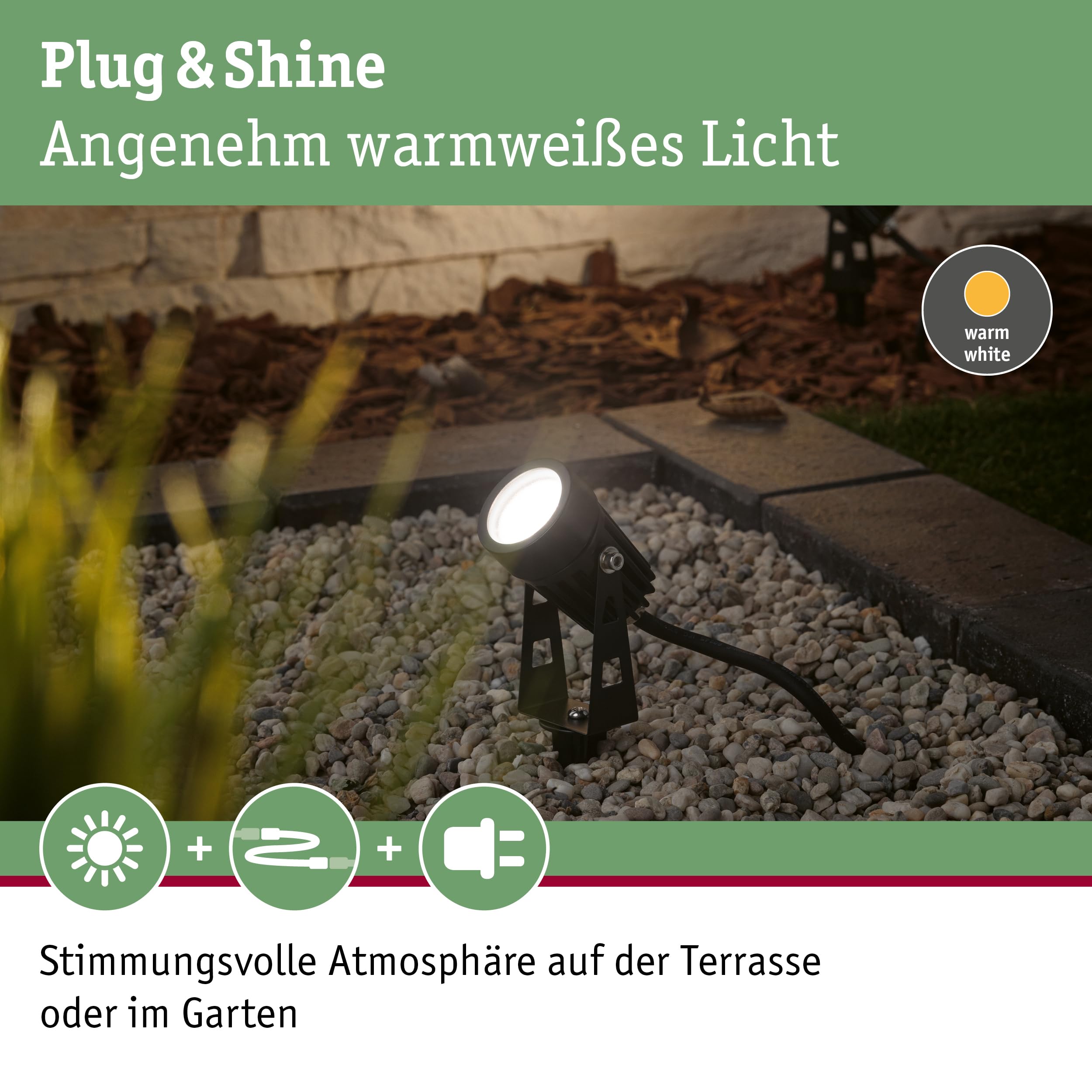 Paulmann 94374 Plug & Shine LED Gartenstrahler Warmweiß Einzelspot IP65 3000K 3,5W Schwarz