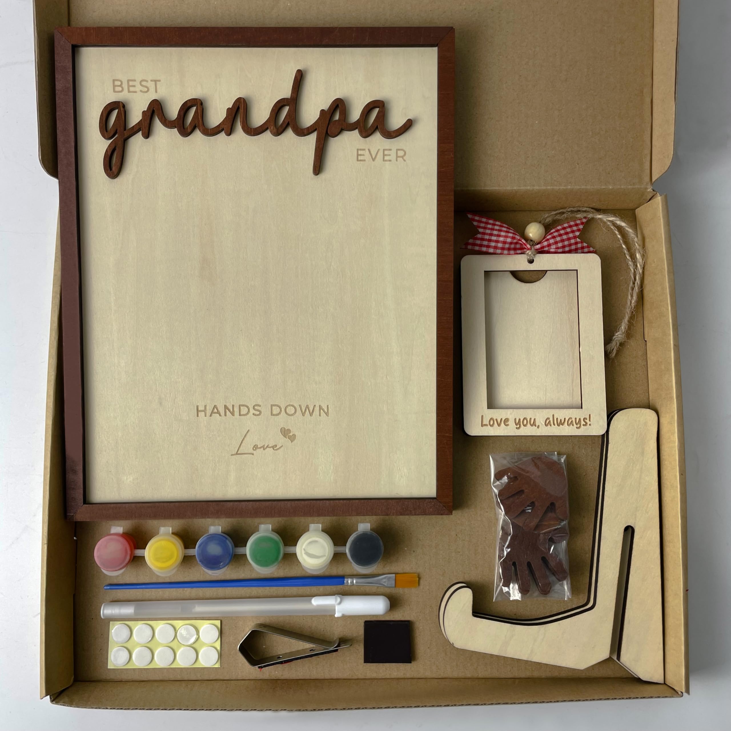 10" Hands Down Best Grandpa Ever DIY Handprint Kids Gifts Frame with Paints, Grandpa Crafts from Grandkids Family Keepsake Plaque Birthday Gift Father's Day for Pops, Papa HF610