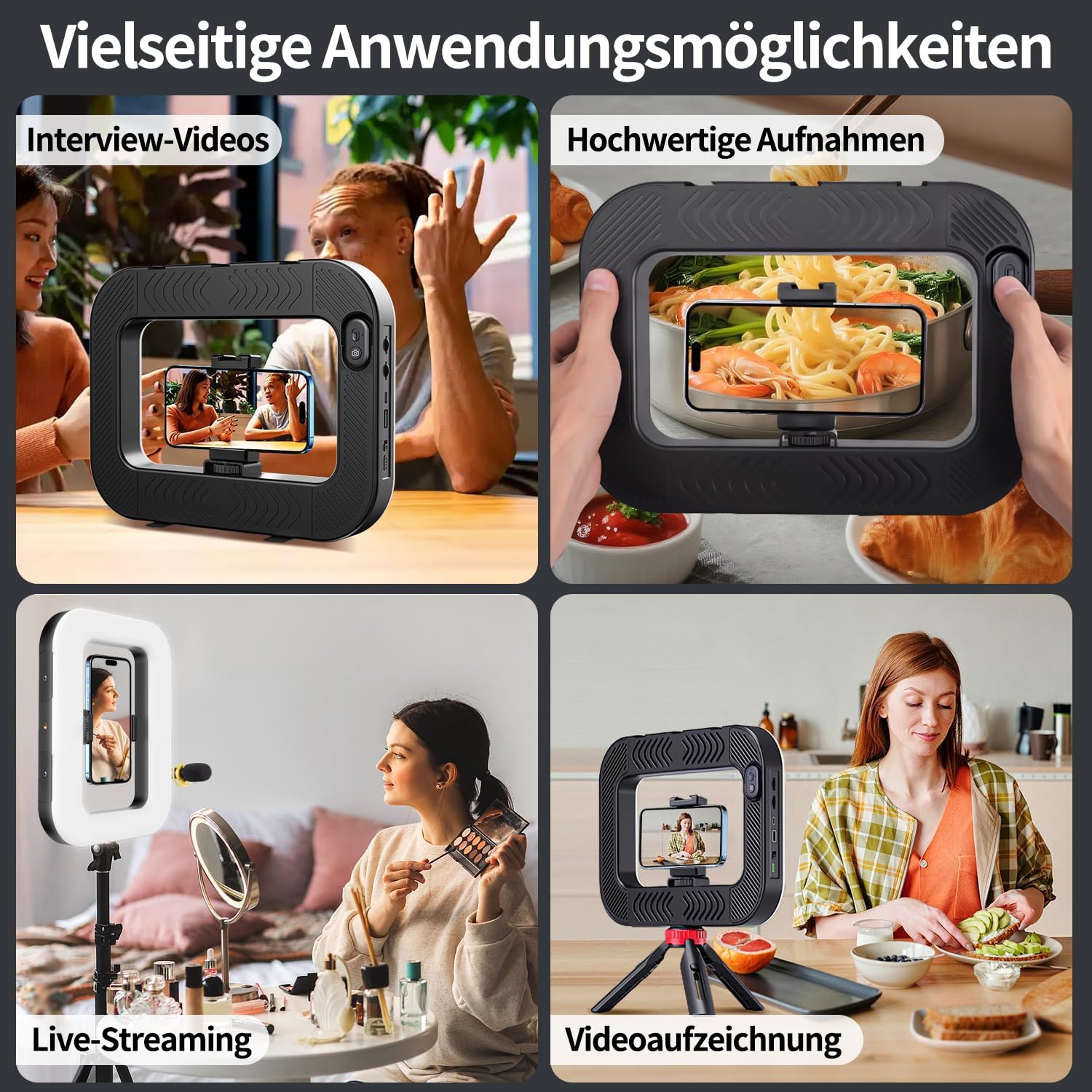 yAyusi Handylicht für Videoaufnahmen, Hand-Telefonstabilisator mit Licht, 8000mAh LED-Selfie-Telefonringlicht mit Telefonhalterung, Smartphone-Video-Rig für Kamera, Action-Kamera, Vlog, TikTok