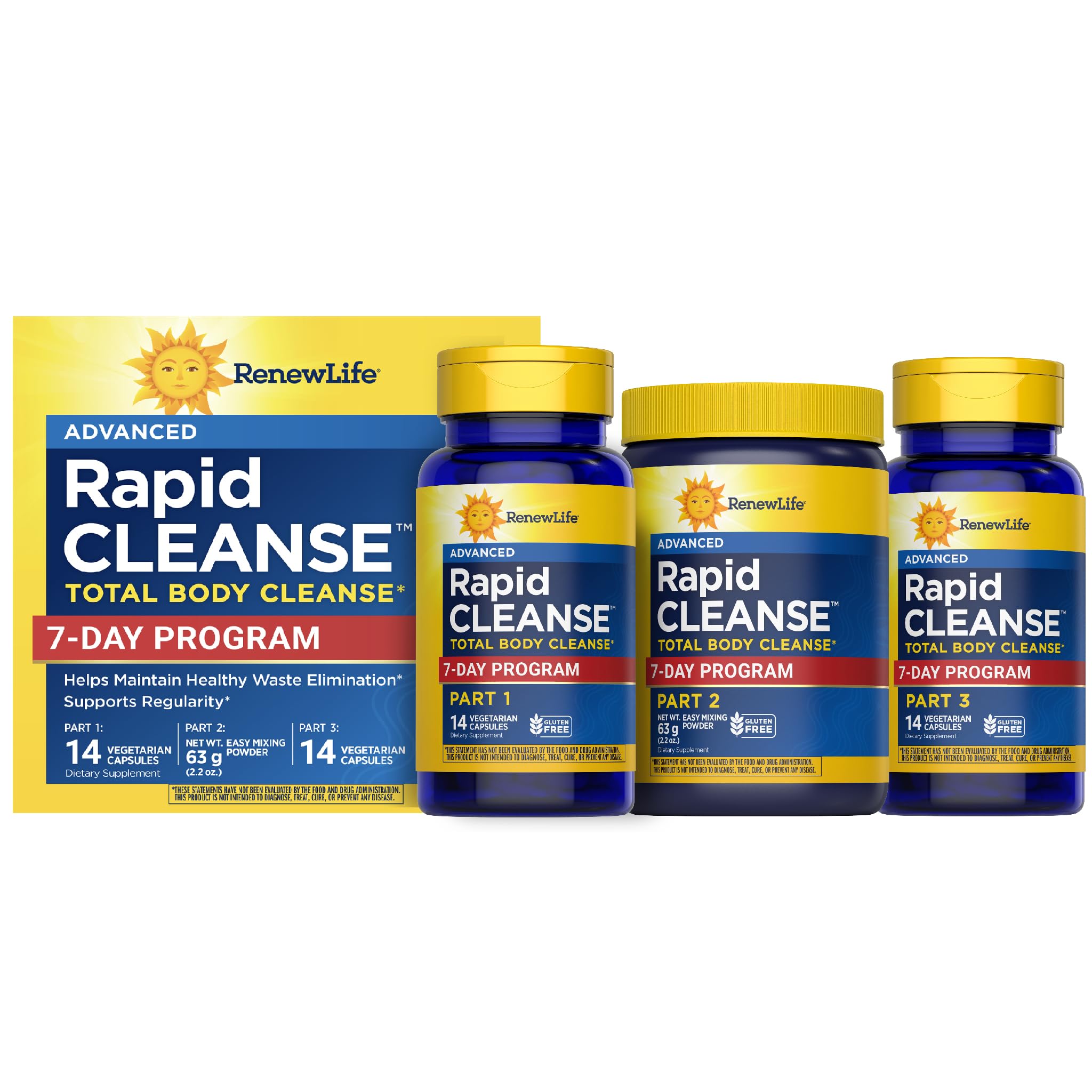 Adult Cleanse - 7-Day Rapid Total Body Cleanse for Men & Women - 3-Part, 7-Day Program - Gluten, Dairy & Soy Free - 28 Vegetarian Capsules + 2.2 Ounce Powder Formula (Packaging May Vary)