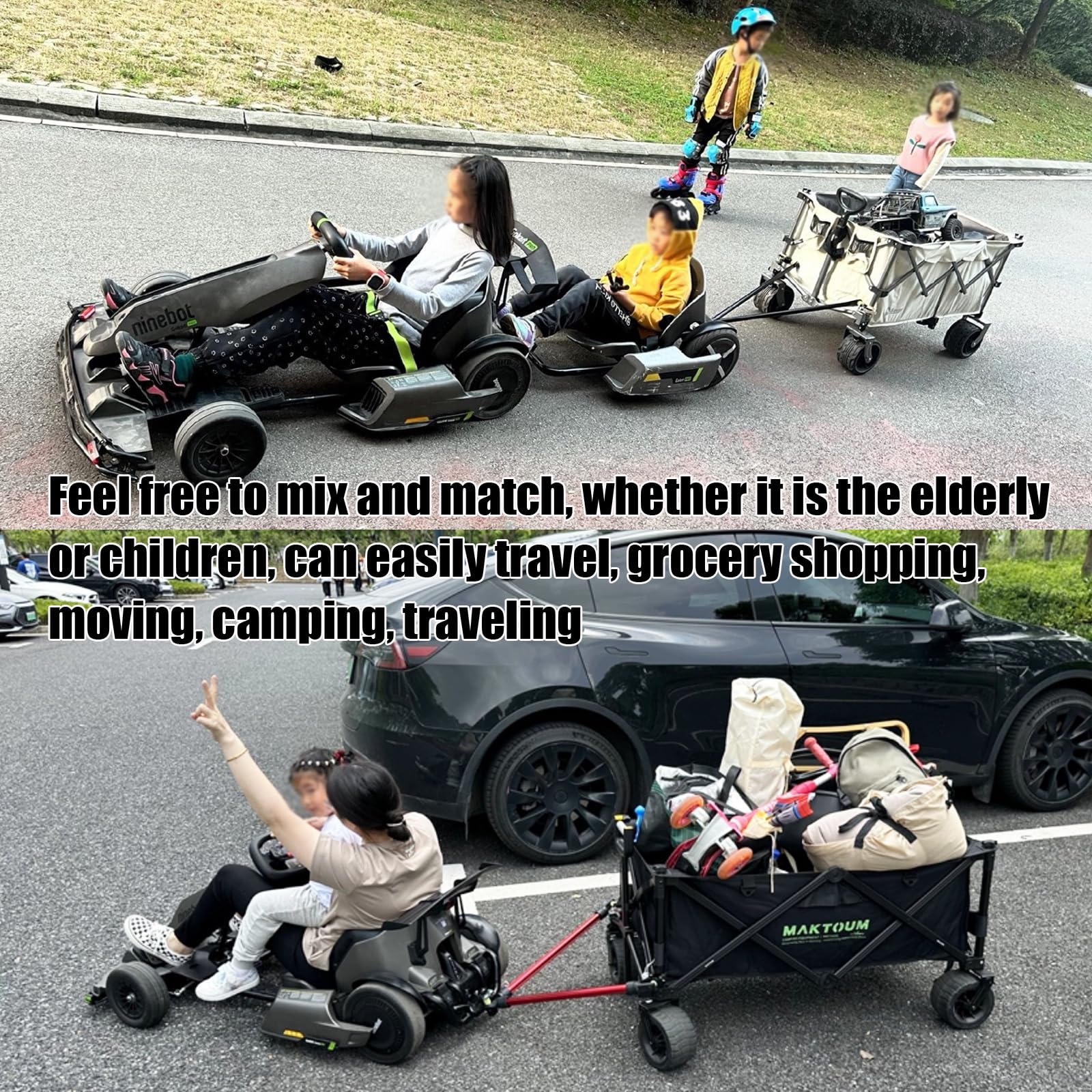 Conector de remolque de bicicleta, remolque de bicicleta plegable portátil con abrazaderas de liberación rápida para portador trasero y carrito de jardín, remolque de bicicleta para carro plegable