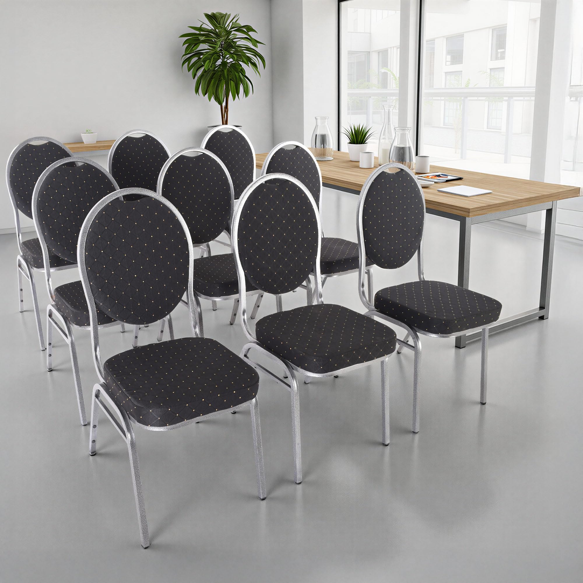 MACOShopde by MACO Möbel Raburg Stapelstuhl 6er-Set – Bankettstuhl gepolstert & stapelbar, bis 150 kg belastbar, robuster Stahlrahmen – Gastronomie, Hotel, Konferenz & Events | Vienna Silber/Schwarz