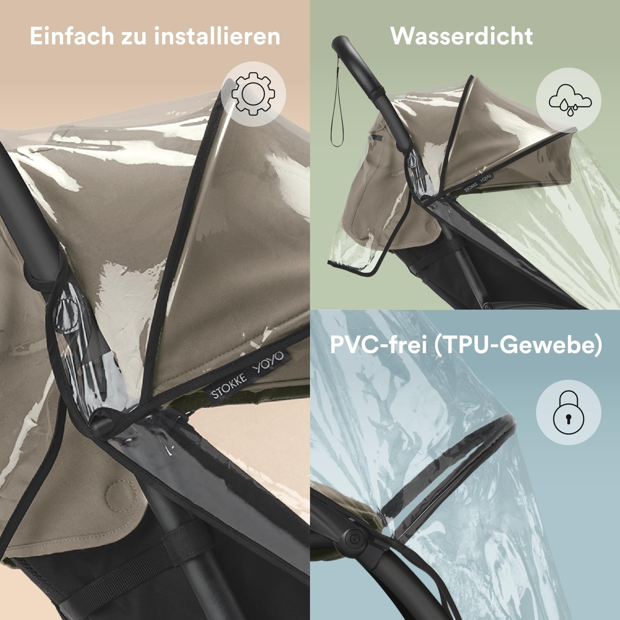 Stokke YOYO 6 + Regenschutz - Wasserdichtes Design mit PVC-freiem Stoff - Einfach im YOYO Kinderwagen zu verstauen
