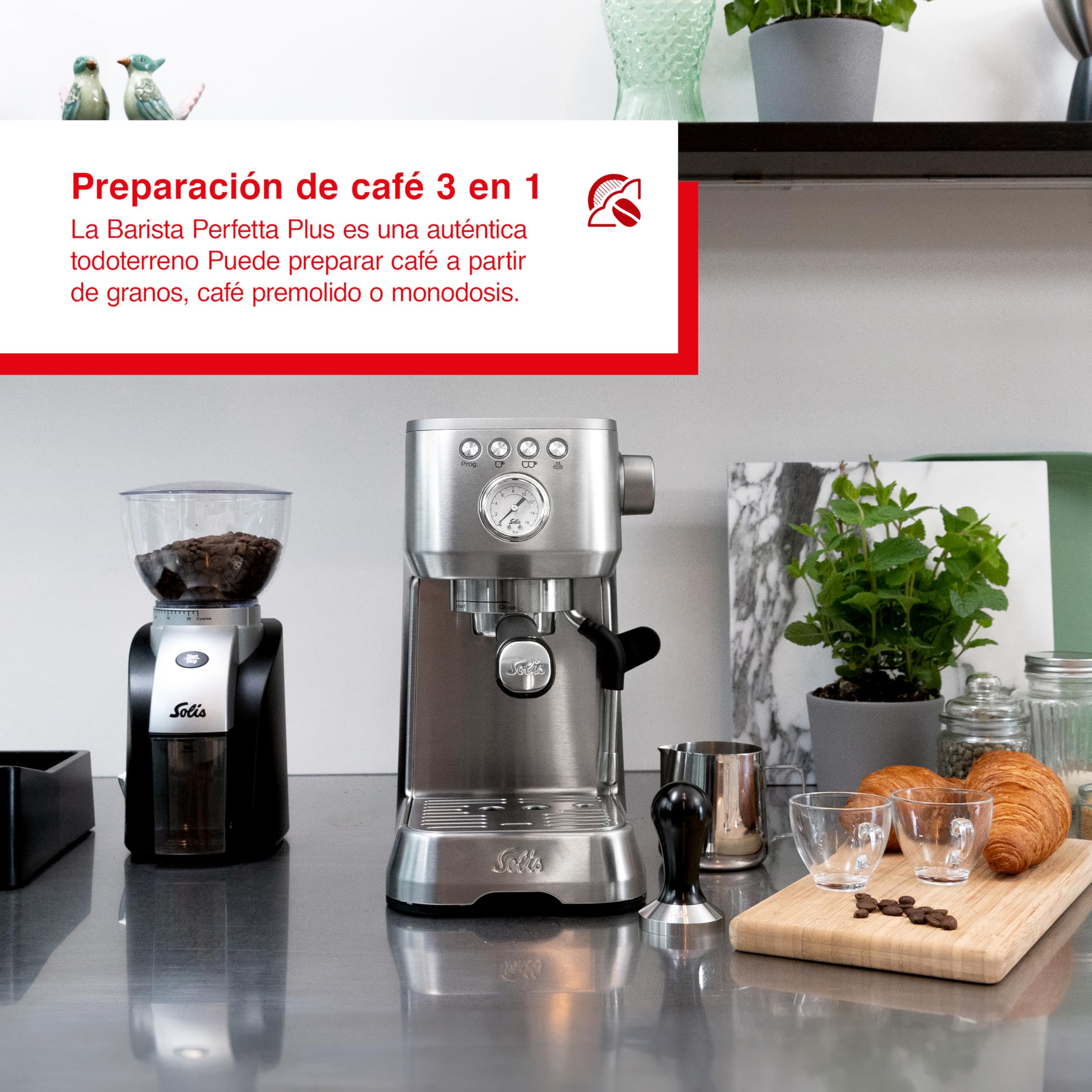 Solis Barista Perfetta Plus 1170 V2 Cafetera Express Automática - Máquina de Café Espresso - 15 Bar - 1.7L - Acero Inoxidable - Plata
