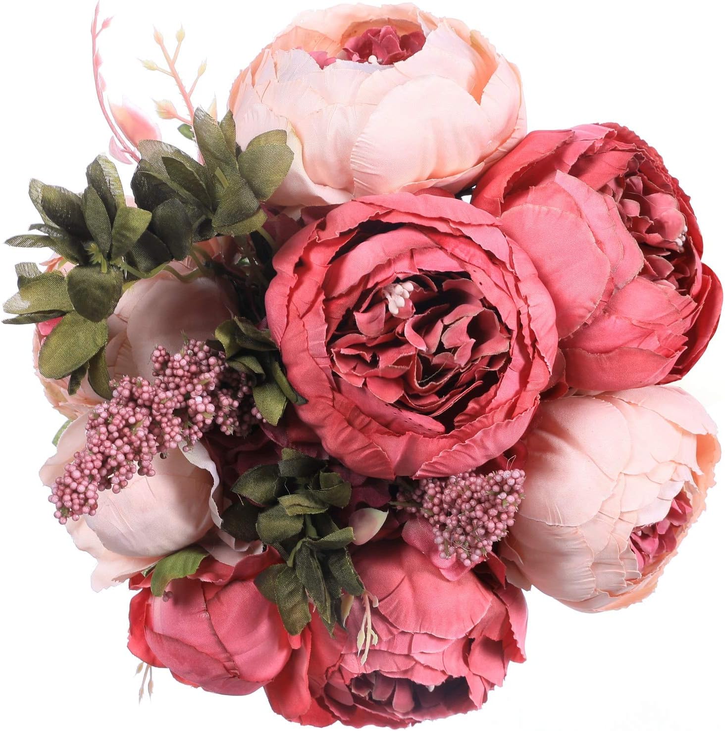 Luyue Vintage Artificial Peony Flowers Fake Silk Flowers Wedding Bouquet Table Centerpiece Floral Arrangement for Home Office Decoration (Dark Pink Bud)