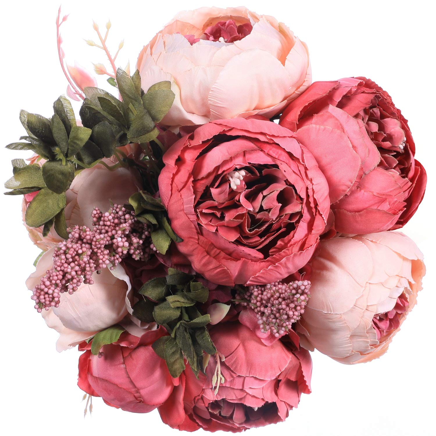 Luyue Vintage Artificial Peony Flowers Fake Silk Flowers Wedding Bouquet Table Centerpiece Floral Arrangement for Home Office Decoration (Dark Pink Bud)