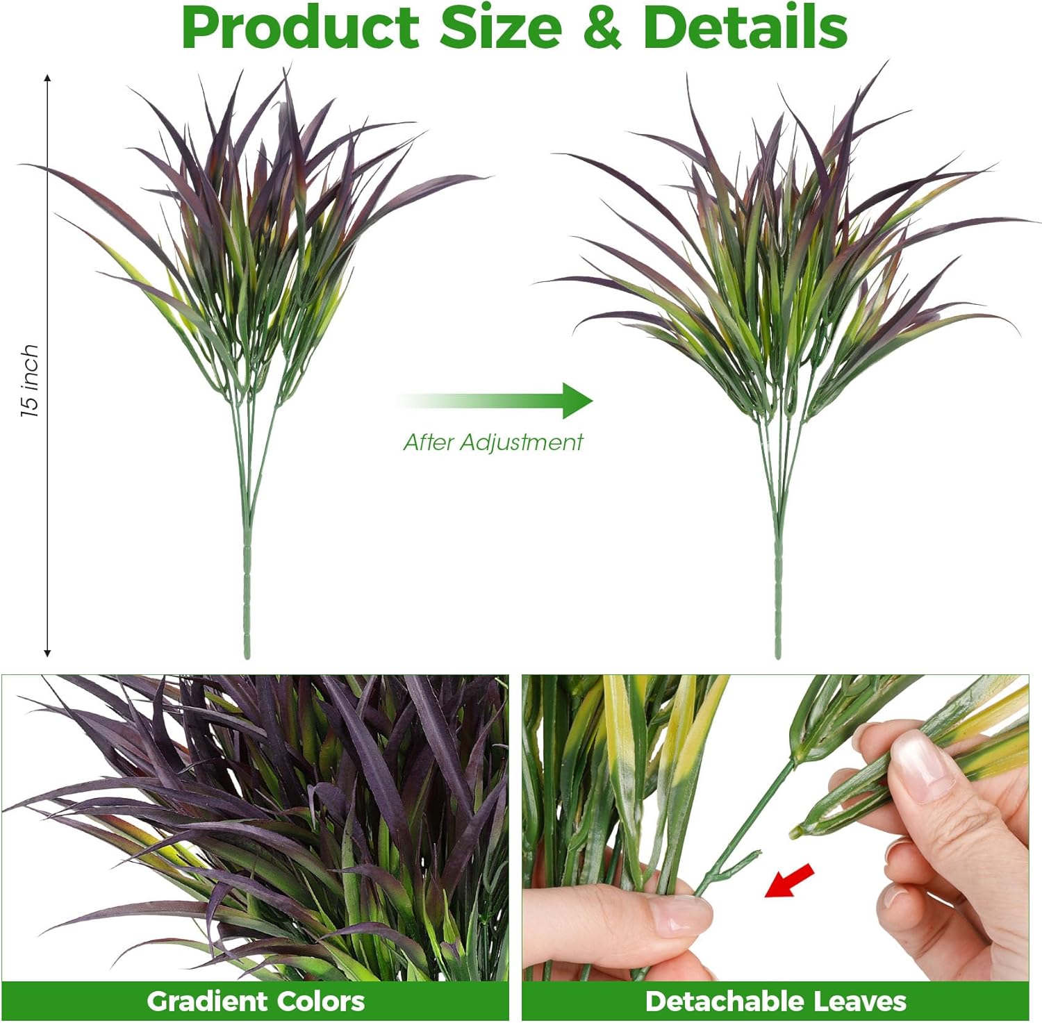 16 Pcs Artificial Plants Outdoor Fake Grass Faux Greenery Stems UV Resistant Plastic Plants Shrubs for Planters Patio Garden Front Porch Pathway Spring Summer Home Decor, Purple