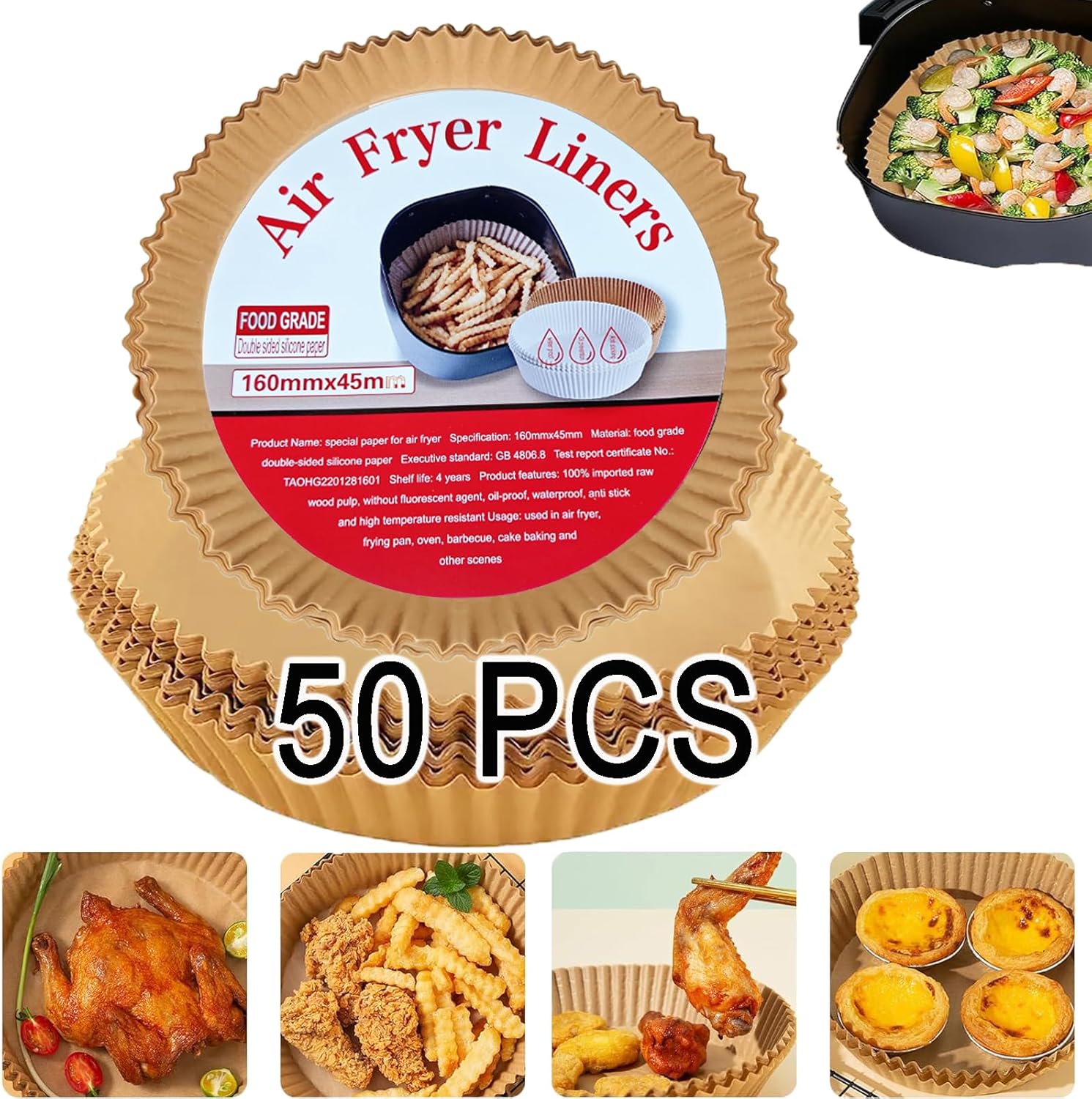 Air Fryer Disposable Paper Liners, Non-stick Oil-proof Parchment Liner Cooking Paper for Easy Cleanup, Great for Air Fryer, Oven, Pans & Baking (50pcs) Air Fryer Disposable Paper Liners, Non-stick Oil-proof Parchment Liner Cooking Paper for Easy Cleanup, Great for Air Fryer, Oven, Pans & Baking (50pcs)