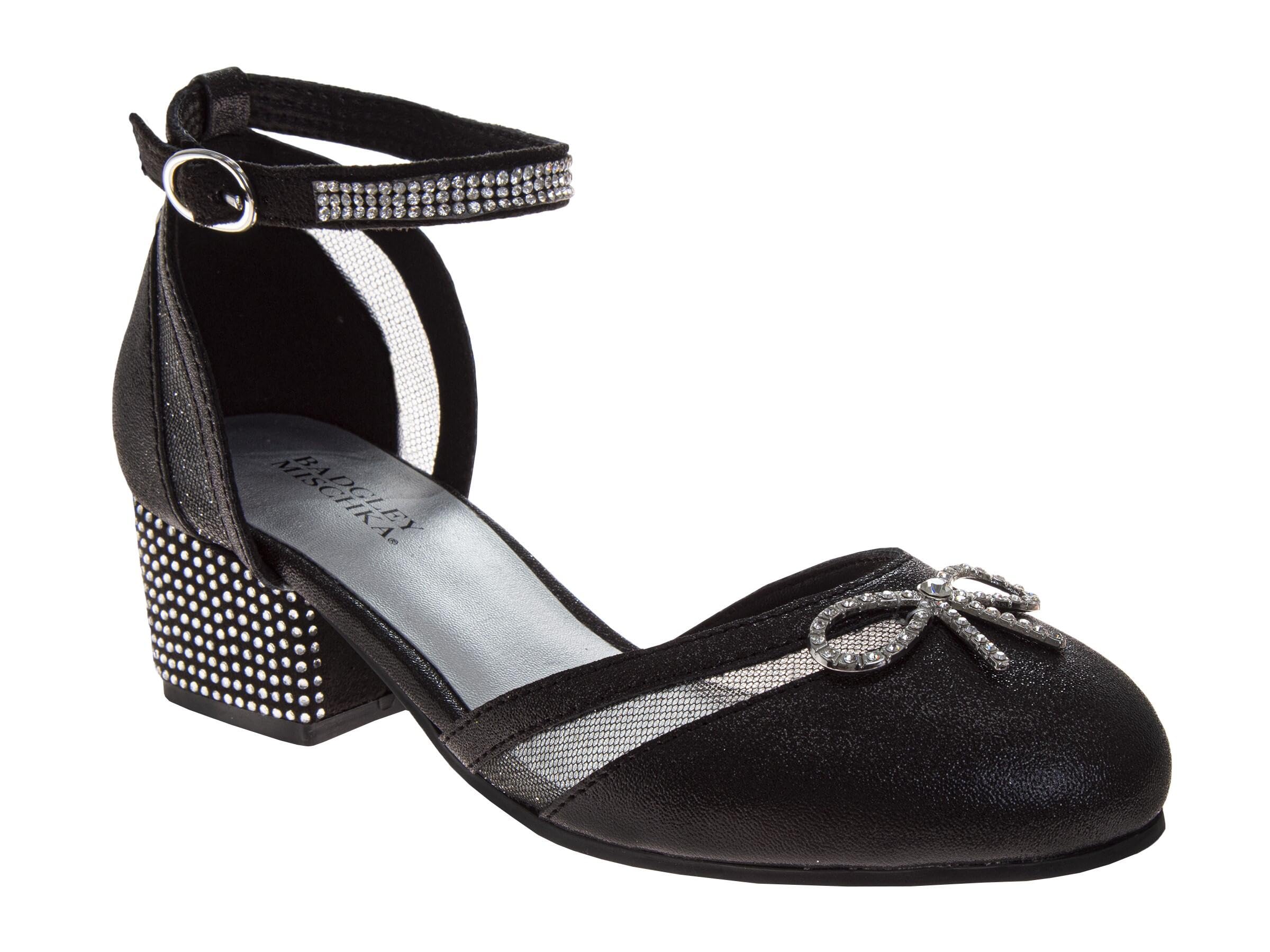 Josmo Girls Rhinestone Glitter Dress Sandal with Low Heel Fancy Sparkly Ankle Strap Sandals for Toddler to Big Kids