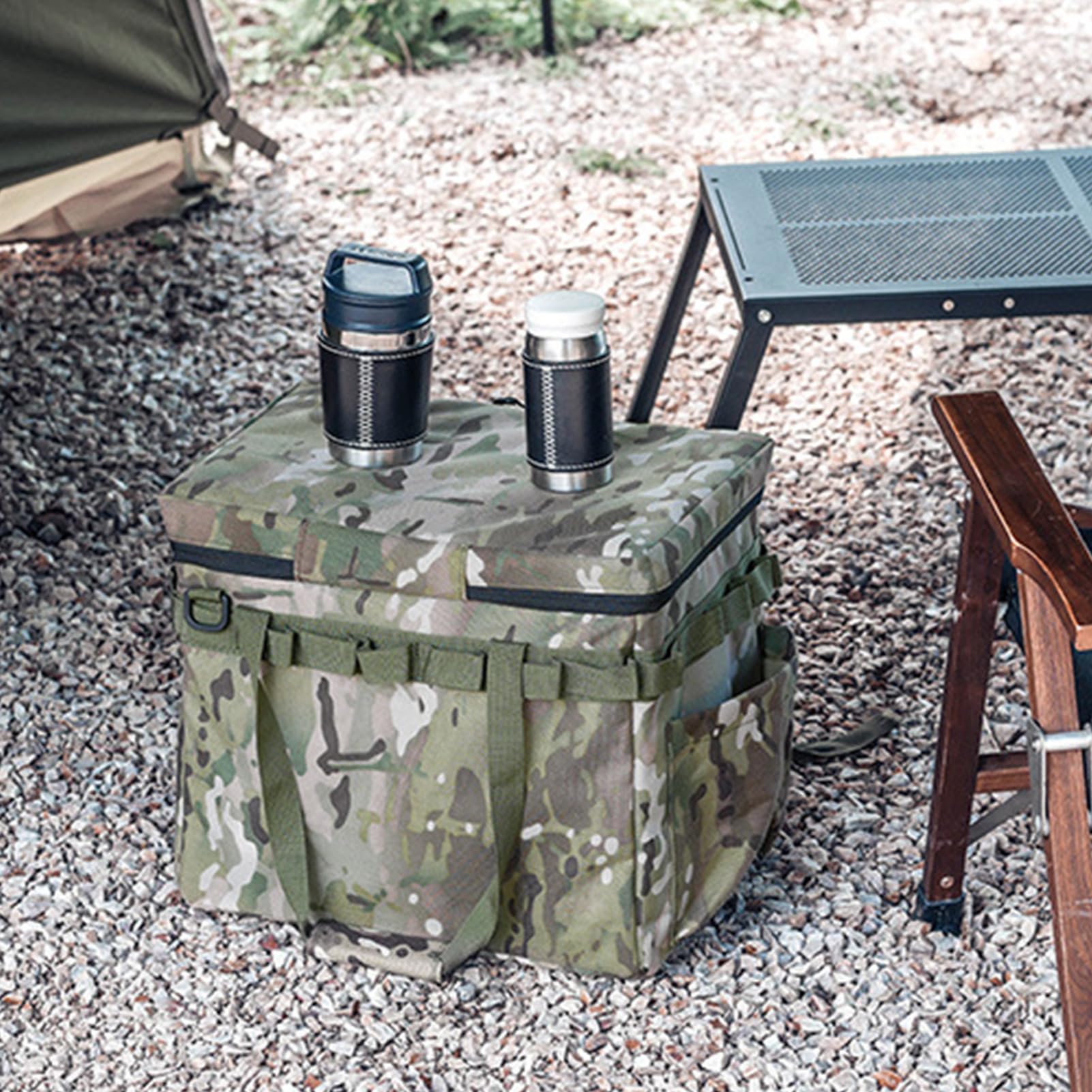 Organizzatore da Campeggio Impermeabile E Portatile Con Grande Capacità | Borsa Di Stoccaggio Outdoor Con Ganci Per Caccia, Escursionismo, Zaino In Spalla, Avventura, Picnic, Utensili, Stoviglie E