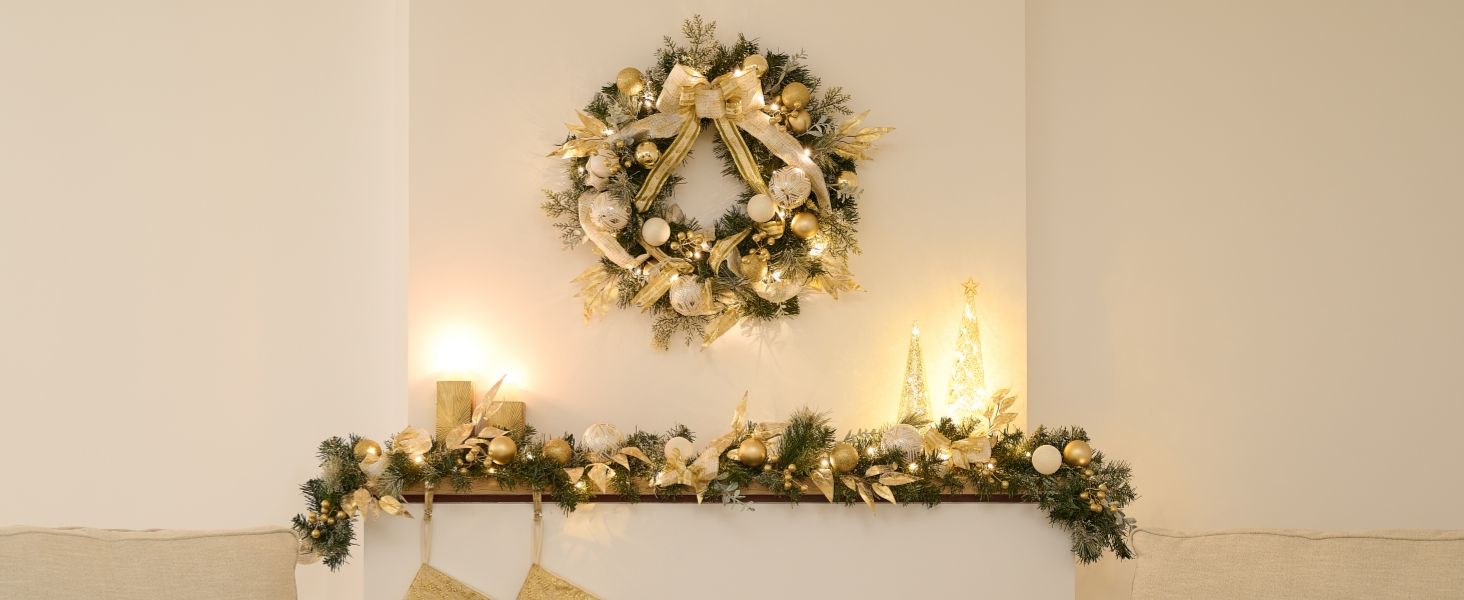 Amazon.com: Valery Madelyn 24'' Pre-Lit Christmas Wreath for Front