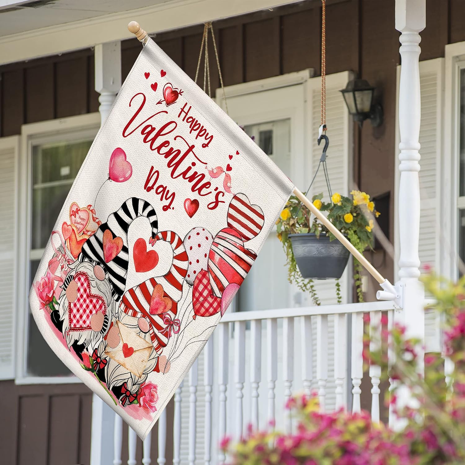 Hexagram Valentine Flag 28x40 Double Sided, Burlap Large Valentines Day Flag for Outside, Farmhouse Outdoor Gnomes Welcome Love Valentines Day Decor