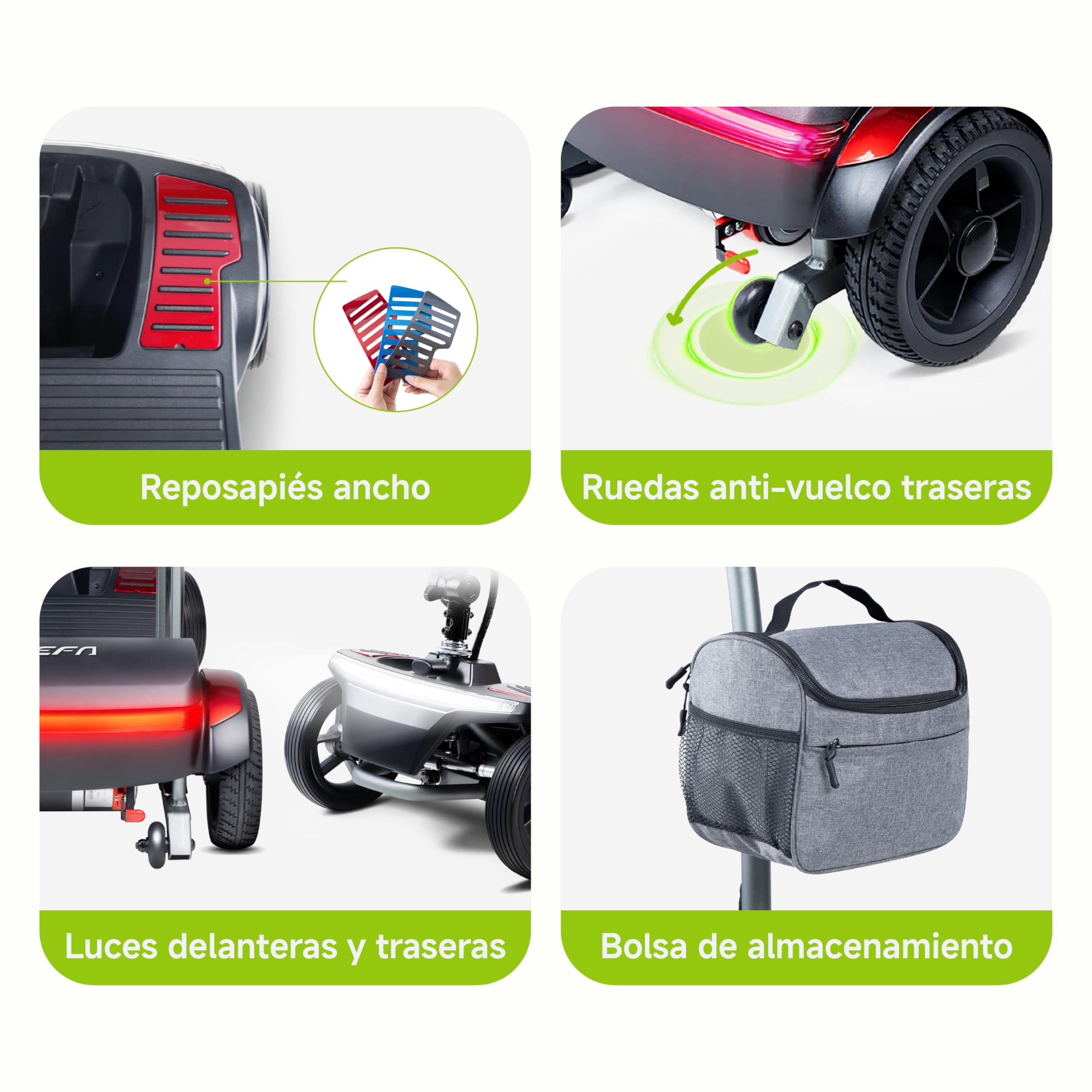 VEEFA Scooter eléctrico adulto 4 Ruedas, Construcción Ligera 20kg | 30km Autonomía 6km/h, Vehículo Eléctrico de Aluminio para Coche/Avión/Tren, Puerto USB, Scooter Minusvalidos