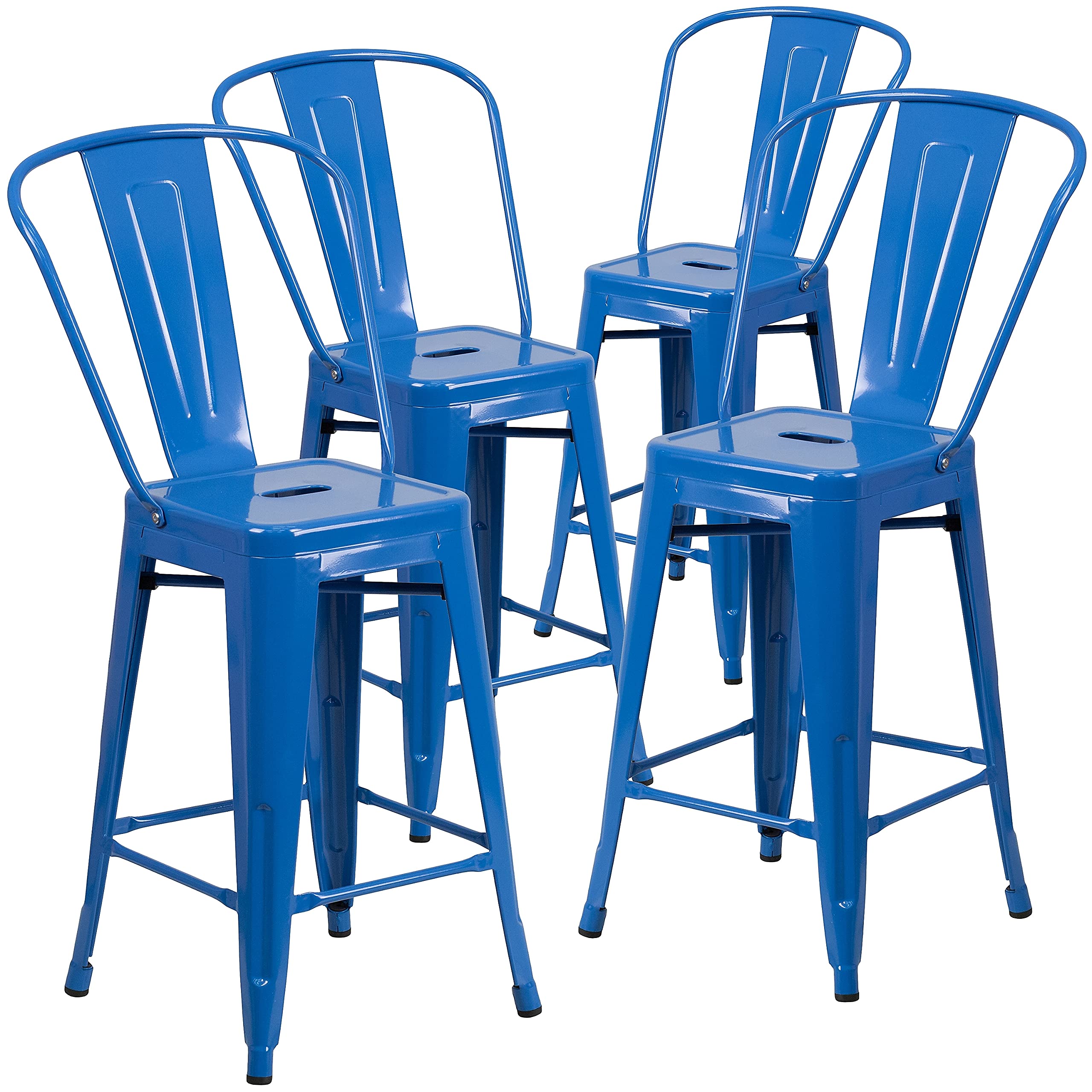 Flash Furniture Metall-Hocker mit Rückenlehne, 4er Set