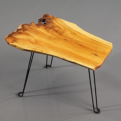 Colección PJ Mesa de centro de borde vivo, mesa de centro pequeña, mesa auxiliar plegable y ligera, mesa de centro de madera natural, mesa de borde