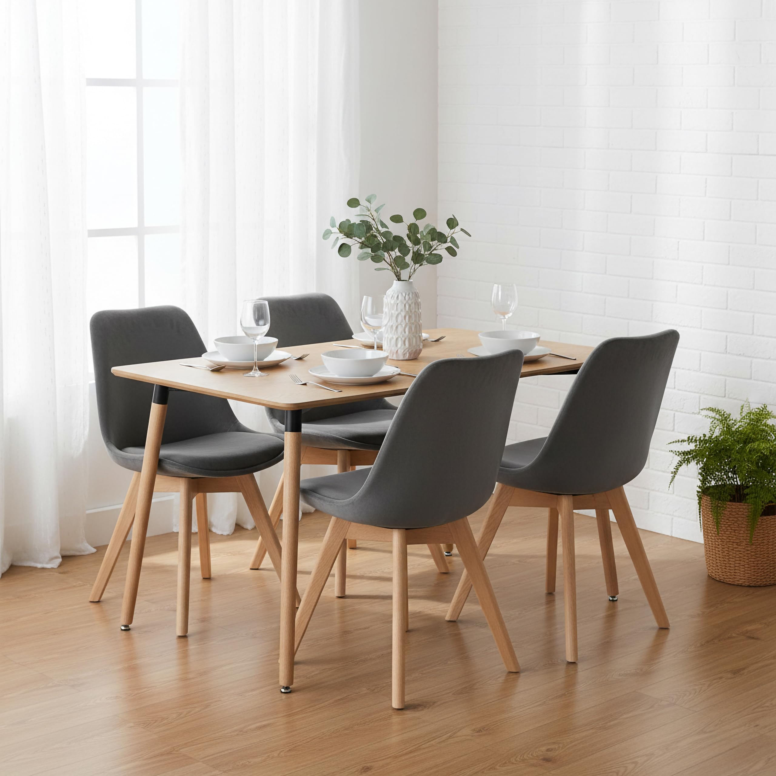 RED HERON Velvet Upholstered Dining Chair with Solid Beech Wood Legs for Mid Century Modern Dining Room Living Room Bedroom Kitchen & Lounge (Grey, 4-Chairs)