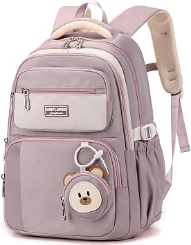 Amythe Backpack for Elementary Girls, 40L School Backpacks for Teens, Lightweight Adorable Toddler Backpack, Casual Travel Backpack for Girls, Trolley Friendly, Purple