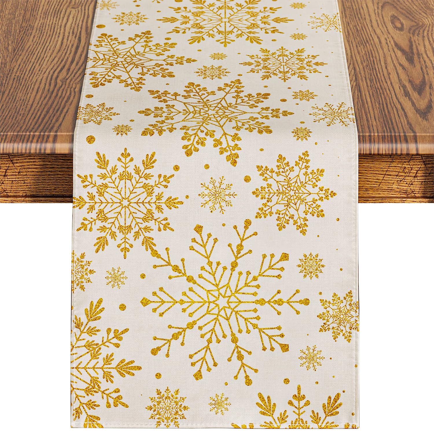 Chemin De Table Noël Doré 28cm X 10m - Imprimé Flocons De Neige - Décoration De Table Festive - Polyester