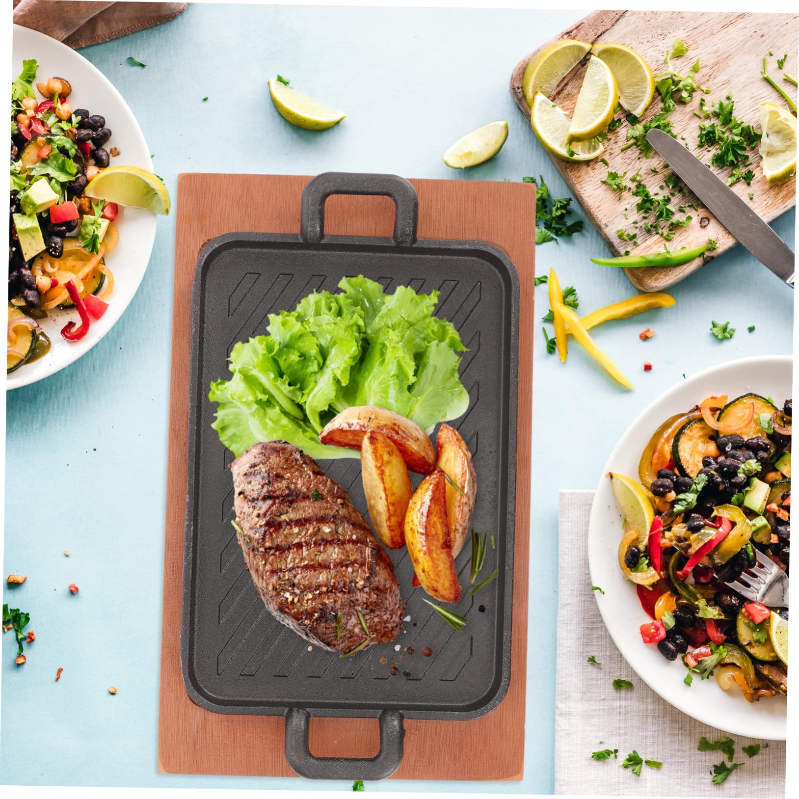 Sartén para Parrilla de Barbacoa de Hierro, 1 Juego | Rectangular, Diseño Compacto y Práctico, se Guarda Facilidad, Calor Uniforme