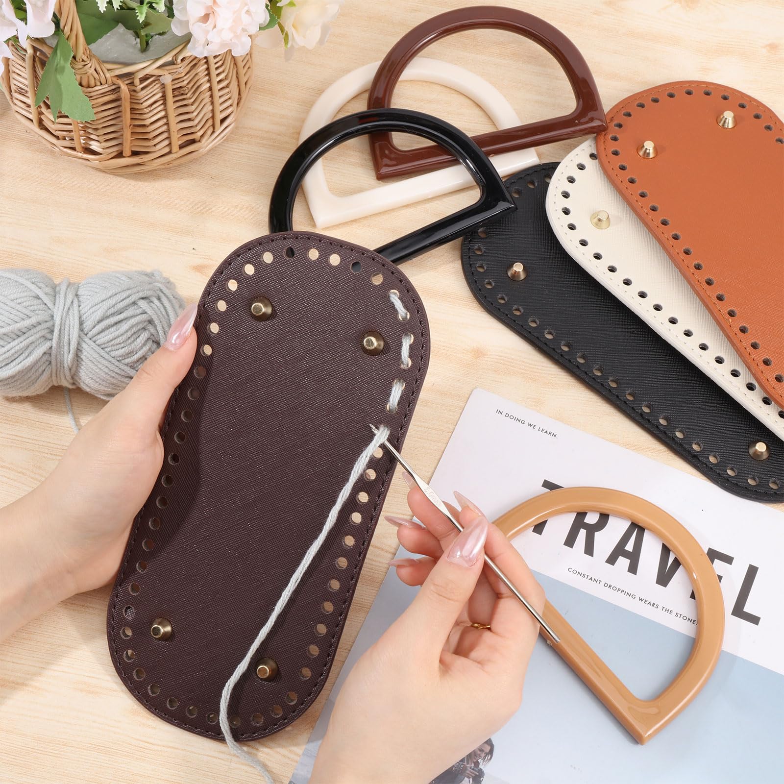 GLOBLELAND 12 Pieces 4 Colors Bag Base Bag Handle Set D Shape Crochet Bag Handbag and Oval Knitting Crochet PU Bag Base for Bag Making Bag Shoulder Bags DIY Accessories - Image 3