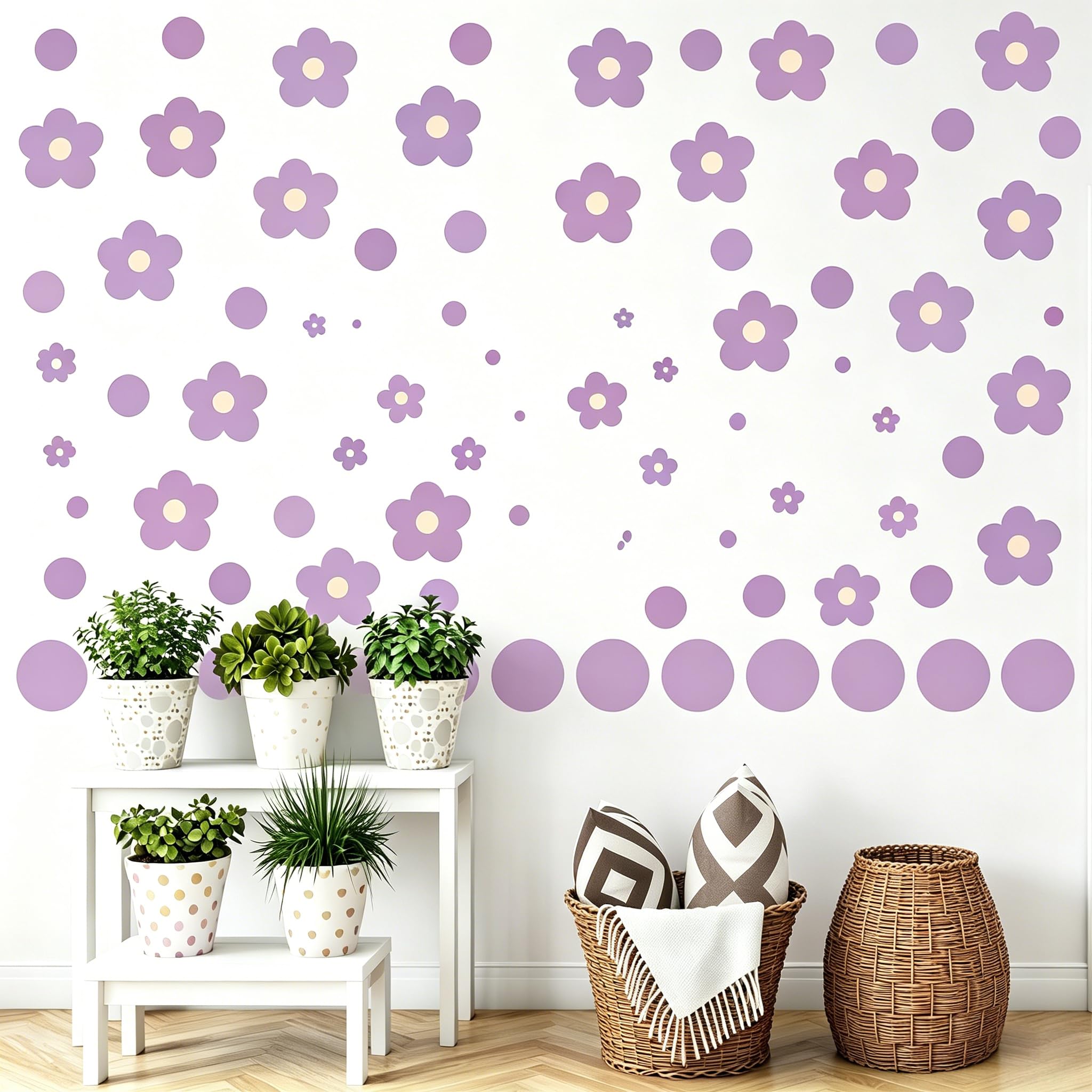 Pastel Purple Flower Wall Stickers, 10 Sheets 180Pcs Removable Vinyl Decals, Peel and Stick Floral Decor for Living Room, Bedroom, Dorm, DIY Furniture & Wall Art, Soft Aesthetic Home Decor
