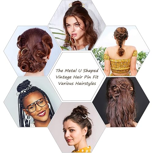 Miniatura 5 de WILLBOND 12 horquillas de metal en forma de U – Palillos de horquilla en forma de U, retro, ondulado, de doble diente – Accesorios para el cabello