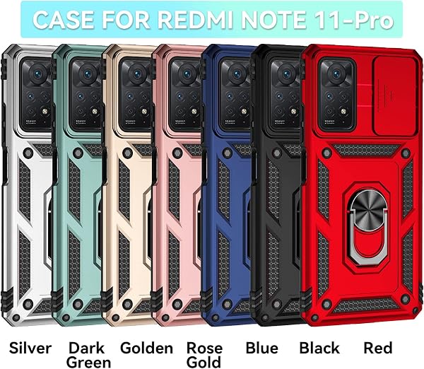 Funda para Xiaomi Redmi Note 11 Pro/Note 11 Pro 5G Carcasă Armor Militar Cubierta de Cámara Deslizante Proteger Fundas con 360 Full Protección Anillo Soporte Silicona Estuche Cover Case,Azul - 2