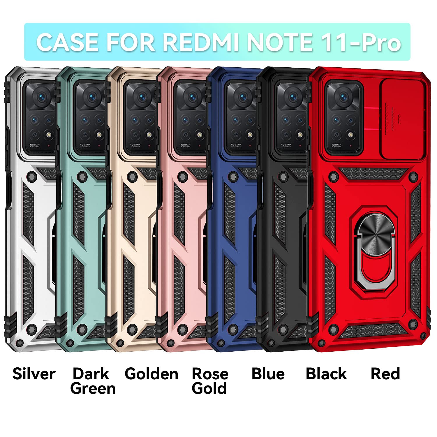 Funda para Xiaomi Redmi Note 11 Pro/Note 11 Pro 5G Carcasă Armor Militar Cubierta de Cámara Deslizante Proteger Fundas con 360 Full Protección Anillo Soporte Silicona Estuche Cover Case,Azul — view 2