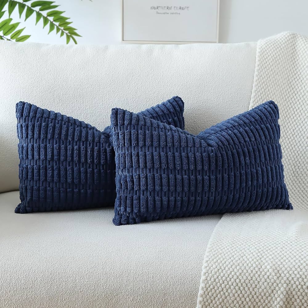 JOTOM Set Of 2 Corduroy Soft Striped Cushion Covers With Splicing 30x50 Cm Boho Decorative Throw Pillow Covers Lumbar Cushion Case Couch Pillowcases For Sofa Bed Home Decor 12x20 Inch (Coral