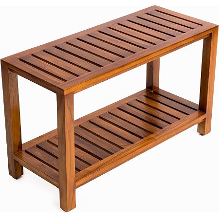 VaeFae Teak Shower Bench, Spa Bath Shower Stool With Storage