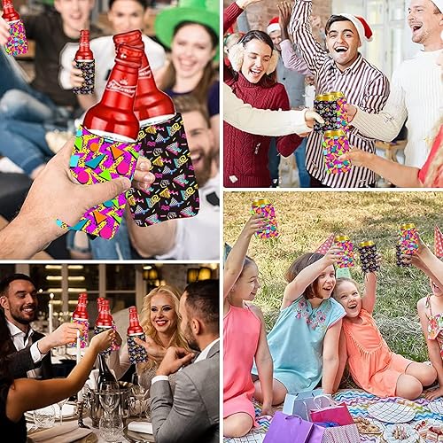 Miniatura 4 de Fundas para enfriar latas retro de los años 80 y 90, 24 piezas, fundas para botellas y latas de neón de Memphis Fashion - Suministros para fiestas