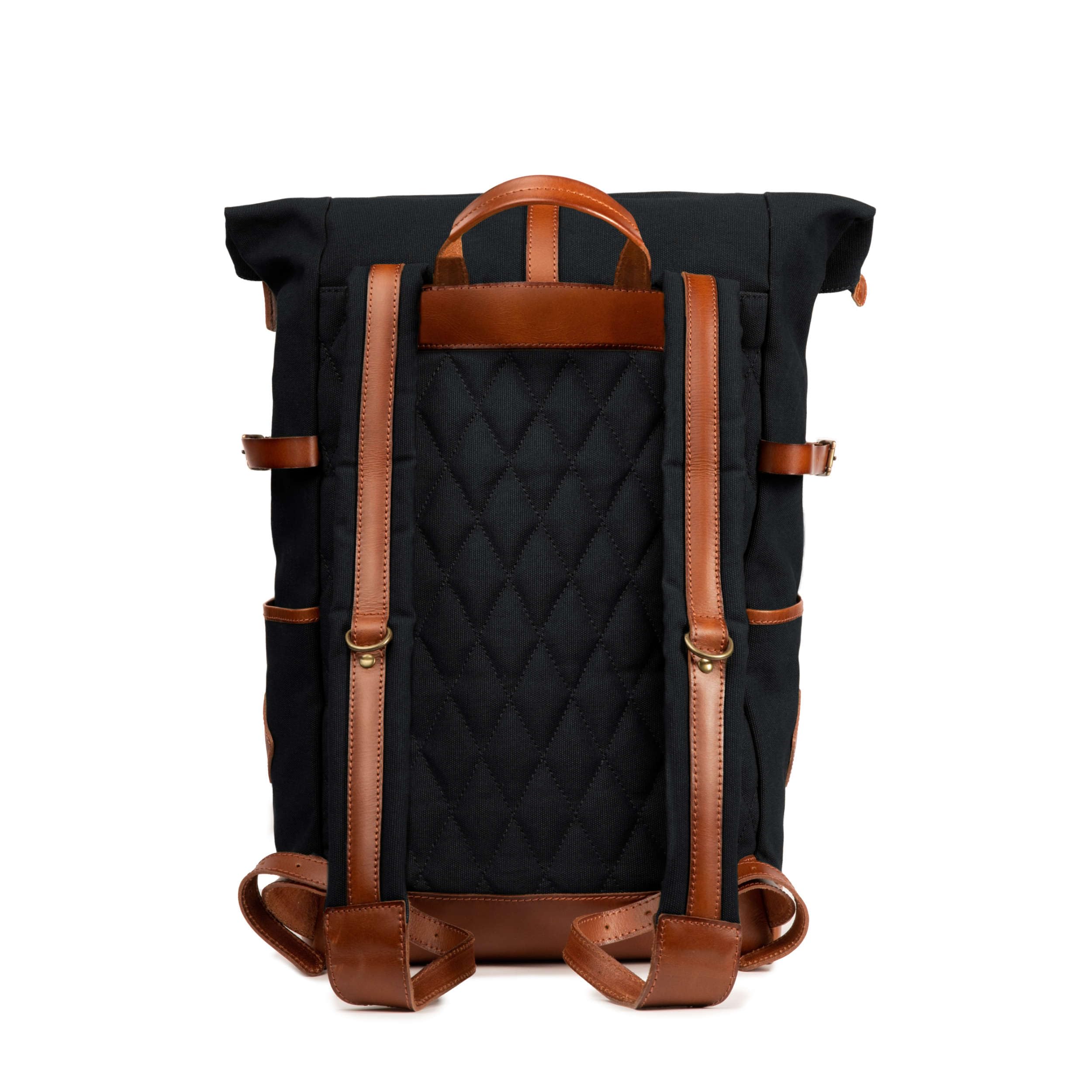 DRAKENSBERG Rolltop-Rucksack 'Wyatt' Herren, Damen, Schwarz | Wasserabweisendes Canvas mit Leder, 16" Laptopfach, 20-30L, DR00186