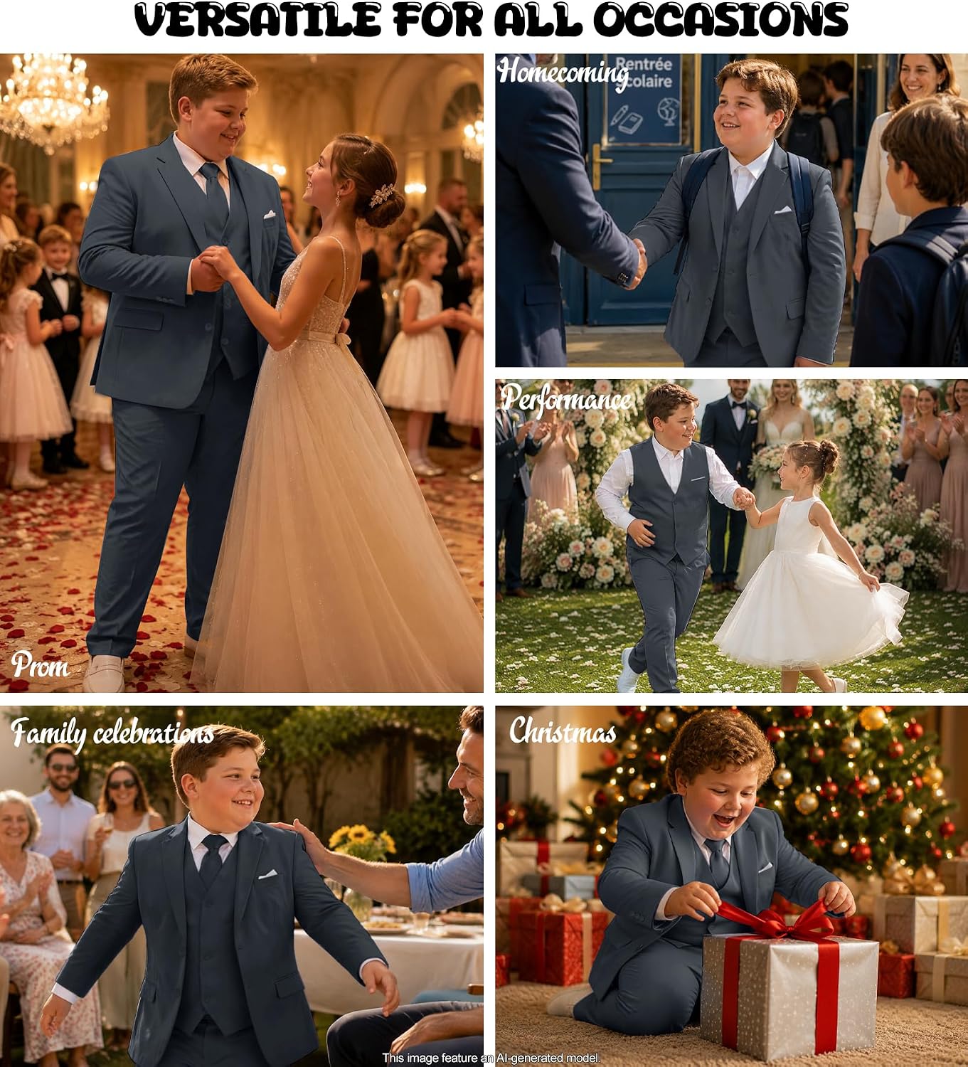 Husky Boys Suit Plus Size Wedding Outfit for Big Boy 3 Piece Formal Kids Tuxedo Suit Set