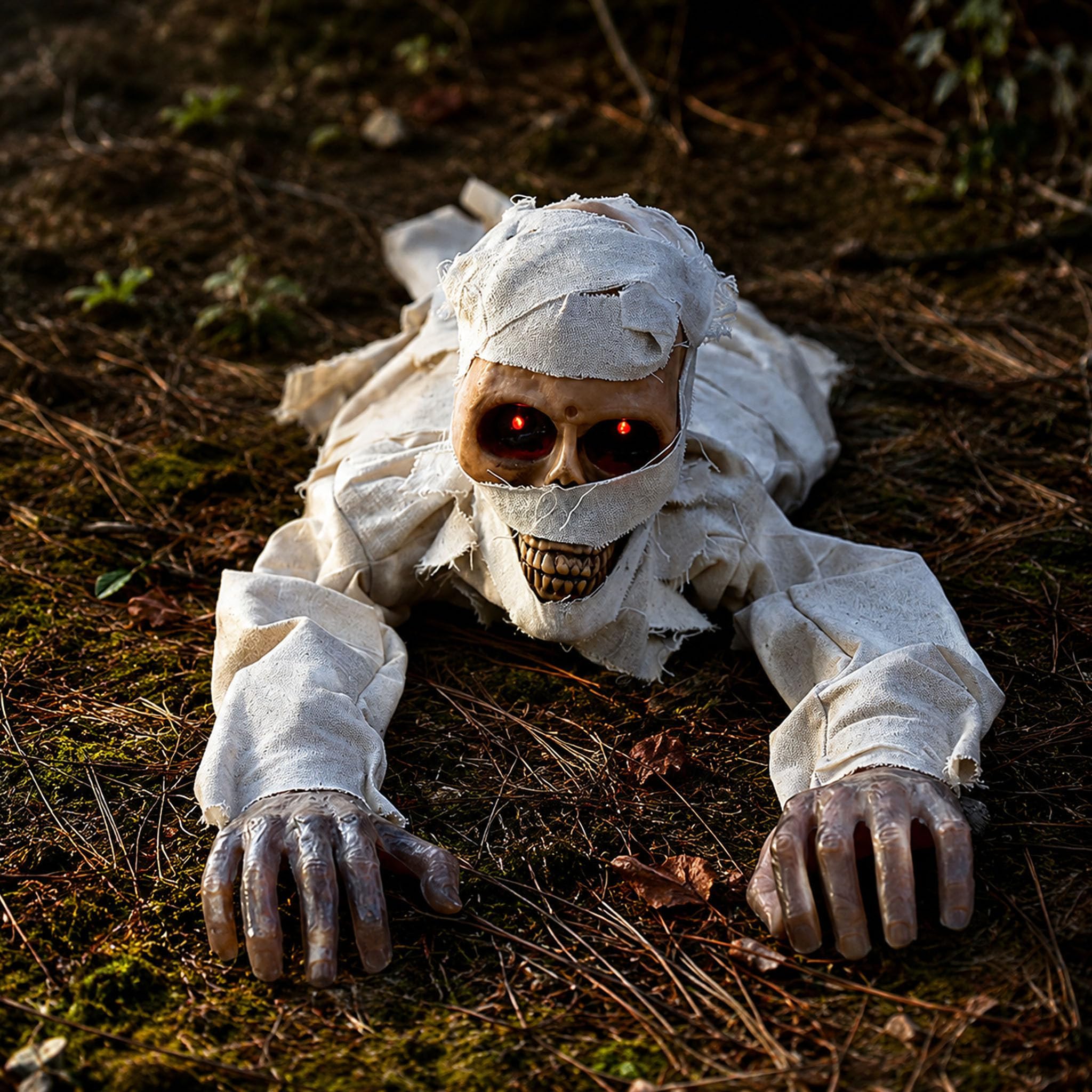 Kriechende Halloween Die Mumie, Halloween Deko Mumie Hat Leuchtend Rote Augen, Intelligente Sprachgesteuerte, Horror-Soundeffekte, Batteriebetrieben, FüR Innen, Garten, Rasen, Hofdekoration